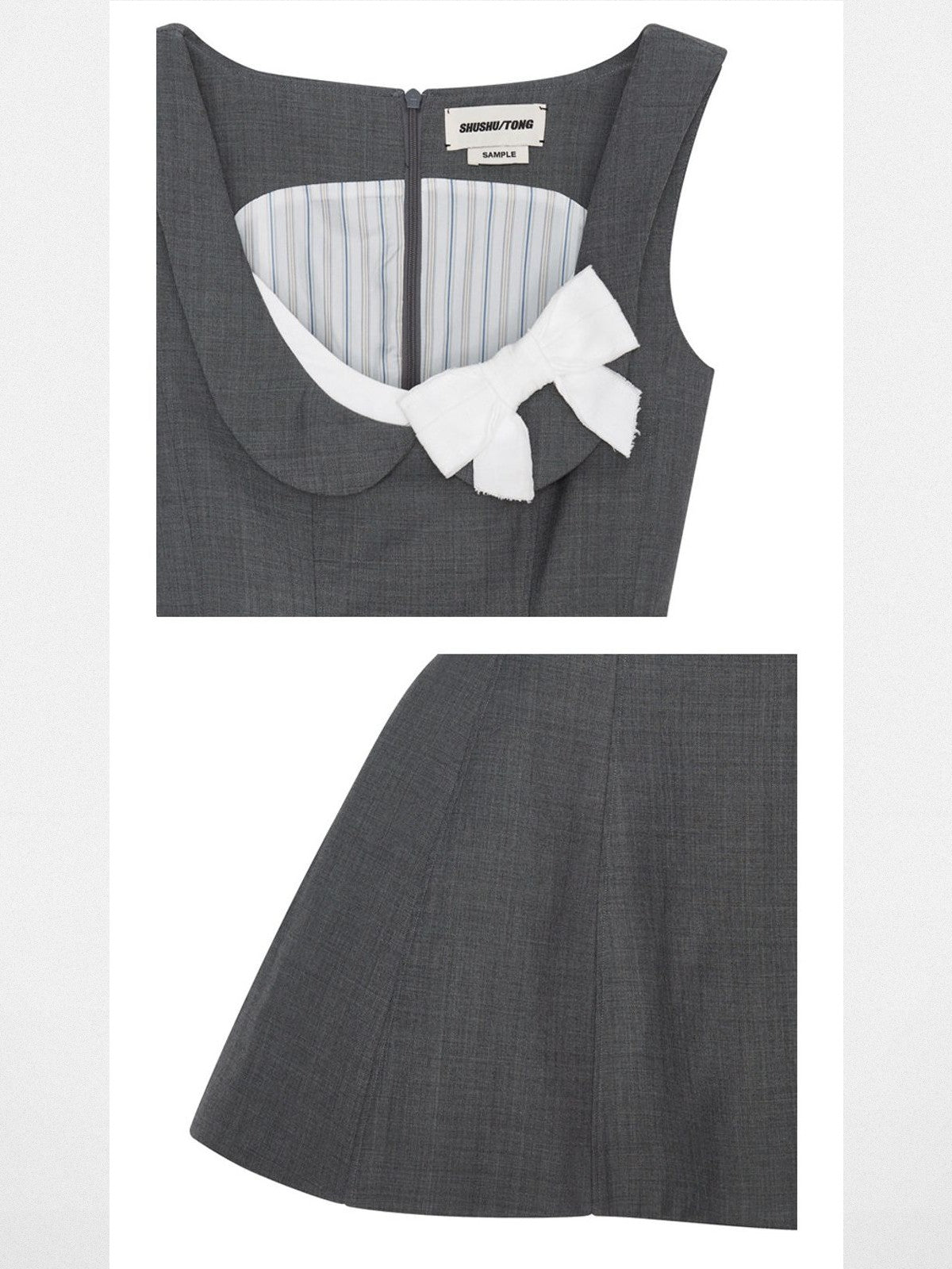 SHUSHU/TONG Wool Blend Side Bow A Line Dress in Gray - Detail