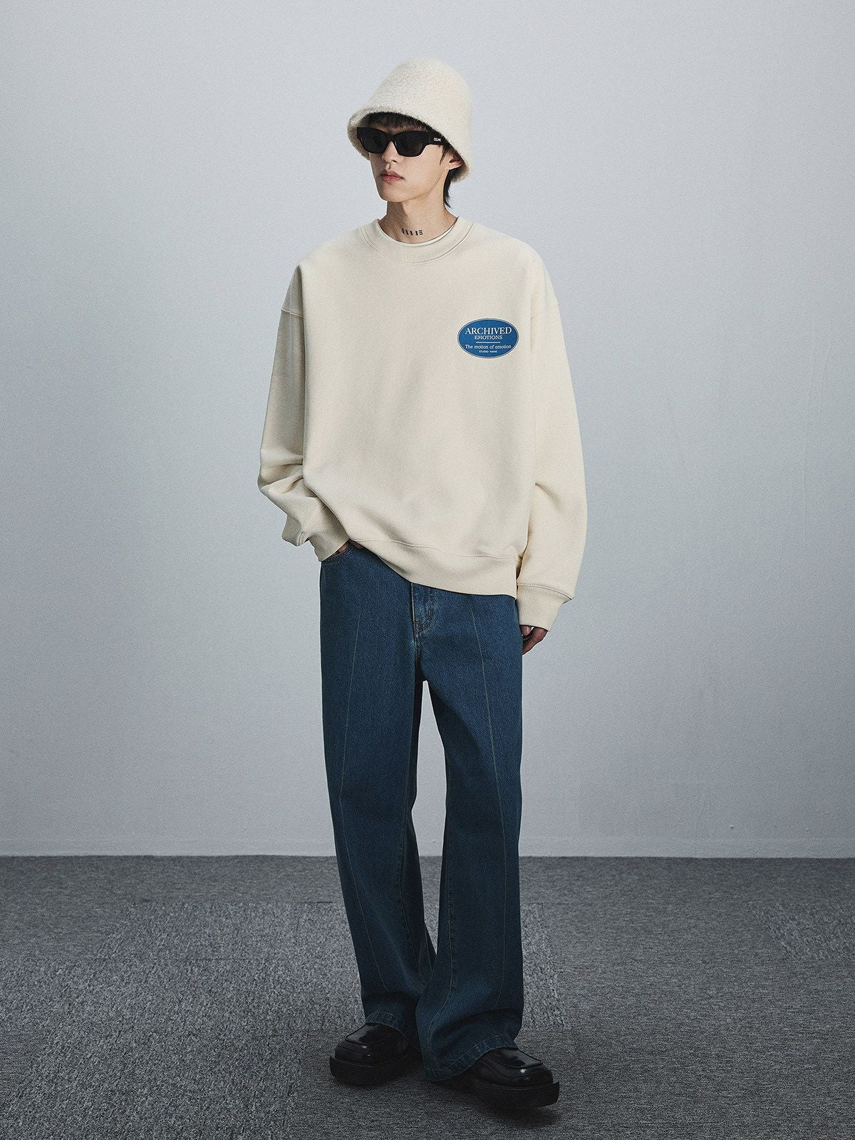NANS Heavyweight Cotton Terry Crewneck in Cream - On Model