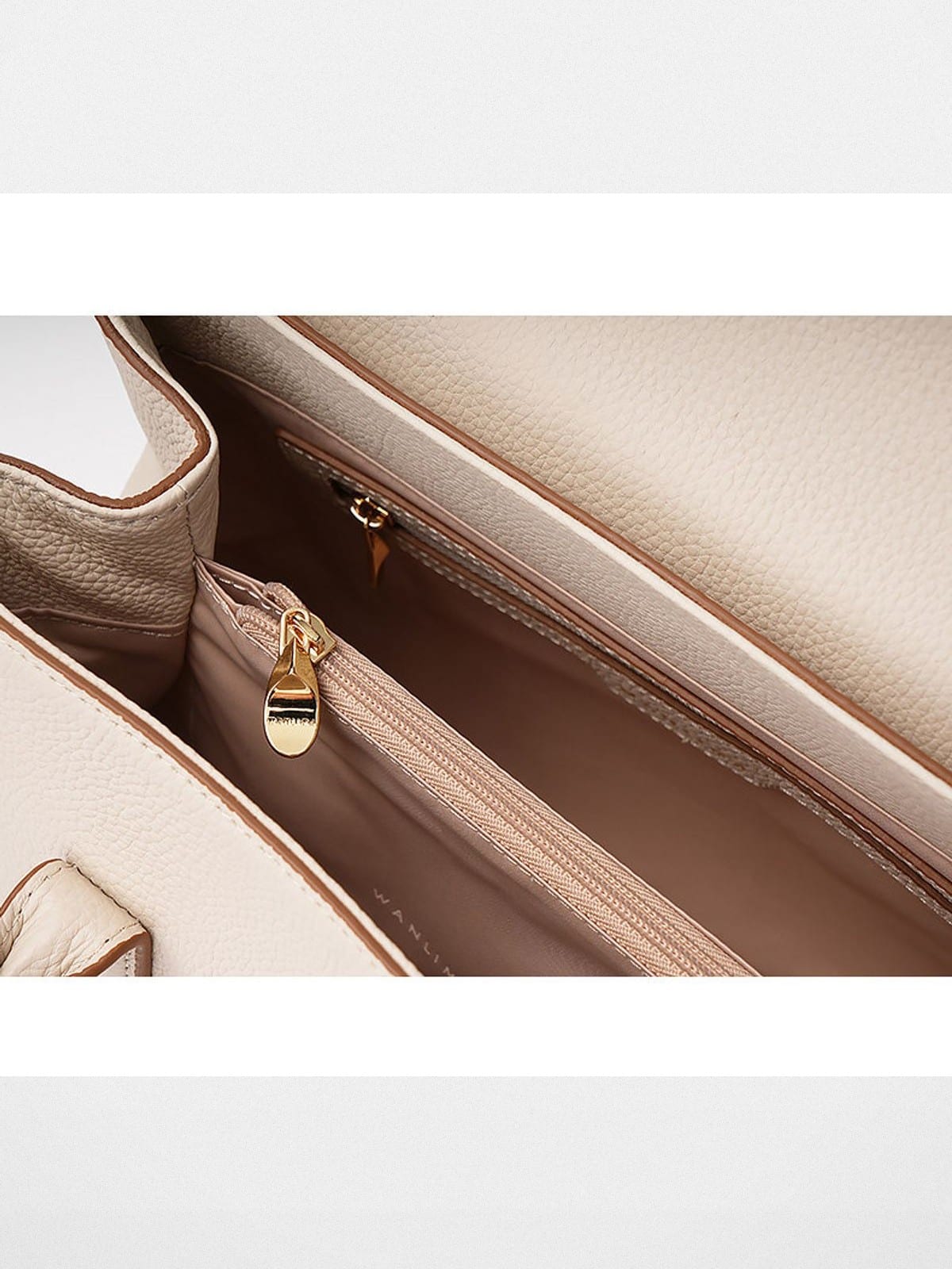 WANLIMA Cowhide Leather Top Handle Bag in White - Detail