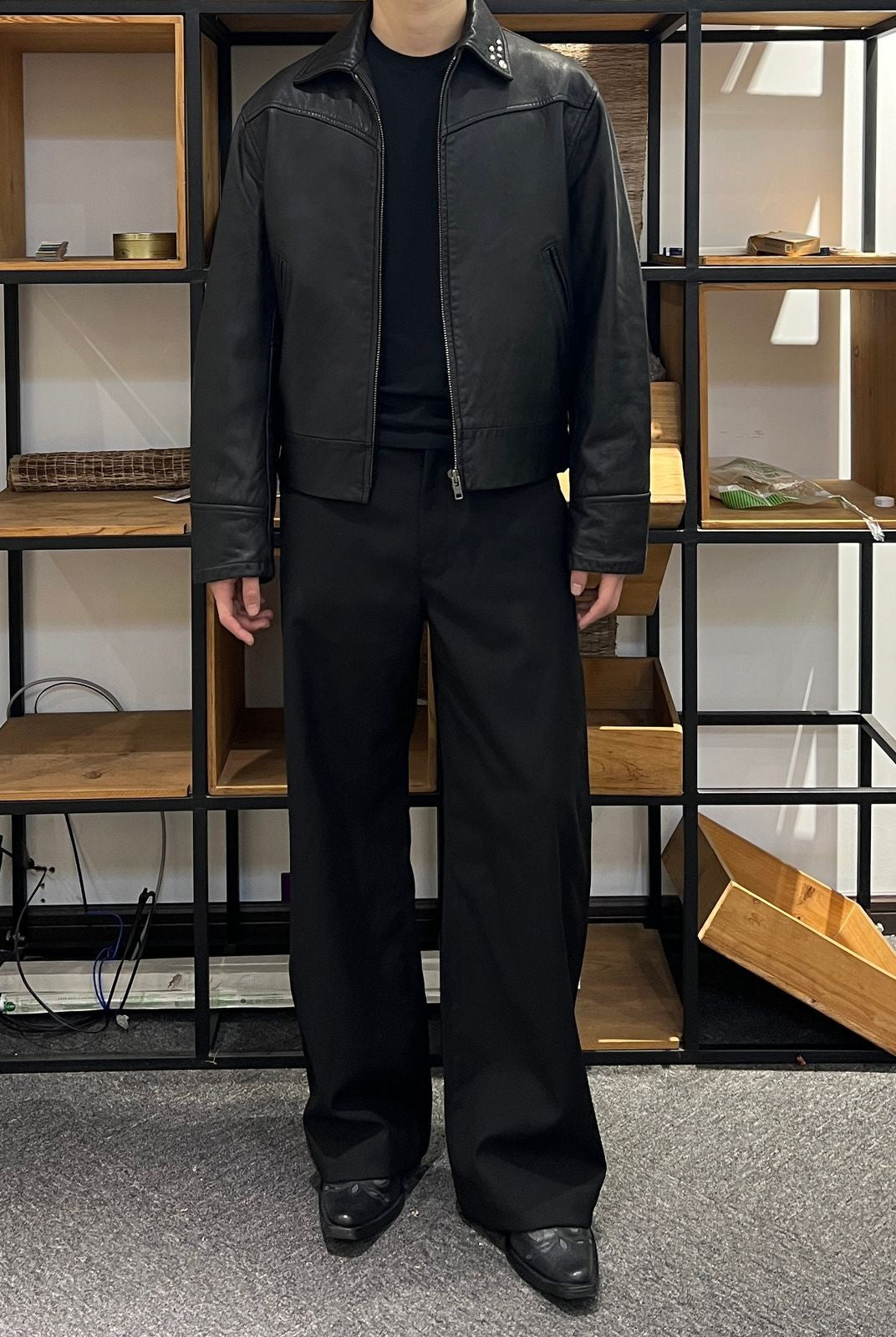 AFterTaste Studded Lambskin Leather Jacket in Black - On Model