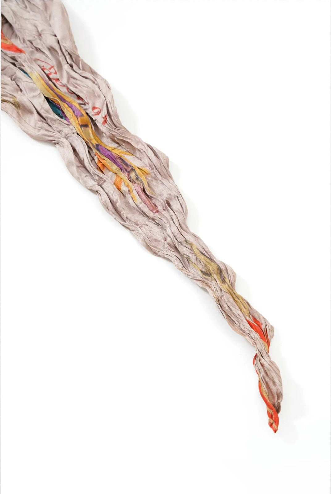 Retro 21 Irregular Pleated Vintage Print Scarf in Beige - Detail