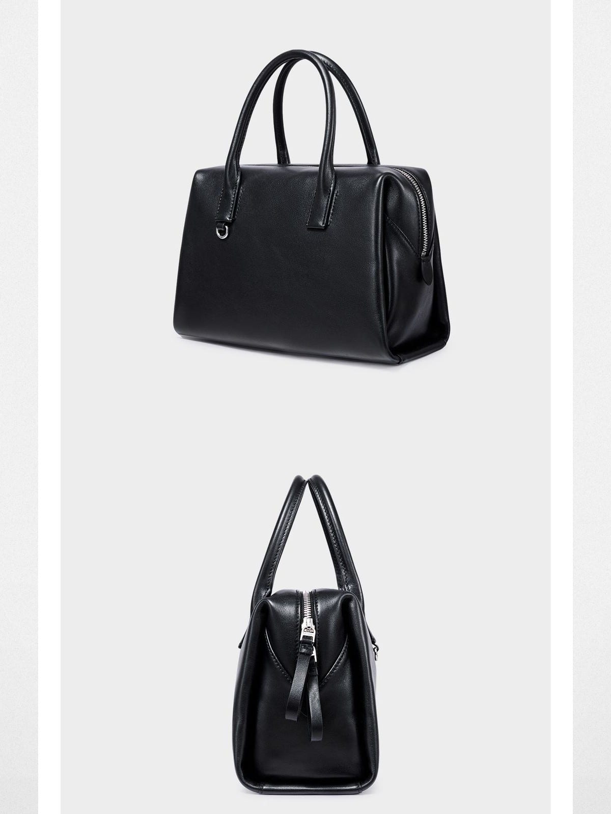 DISSONA Leather Top Handle Boston Bag in Black