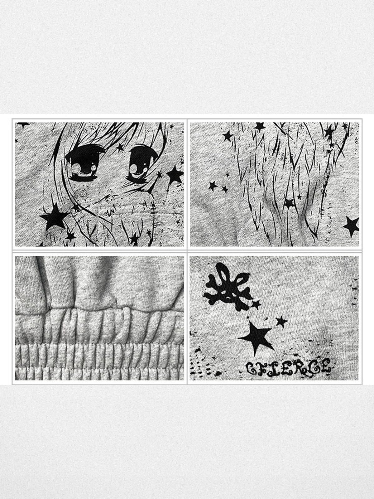 CFIERCE Angel Graffiti Fur Trim Cropped Hoodie in Gray - Detail