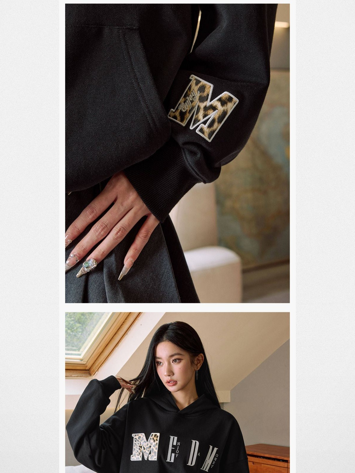 MEDM Leopard Patch Logo Hoodie in Black - Lifestyle