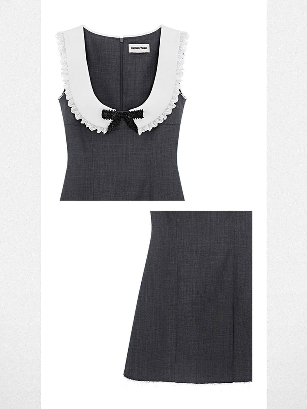 Shushu tong Contrast Collar Bow Mini Dress in Gray - Detail