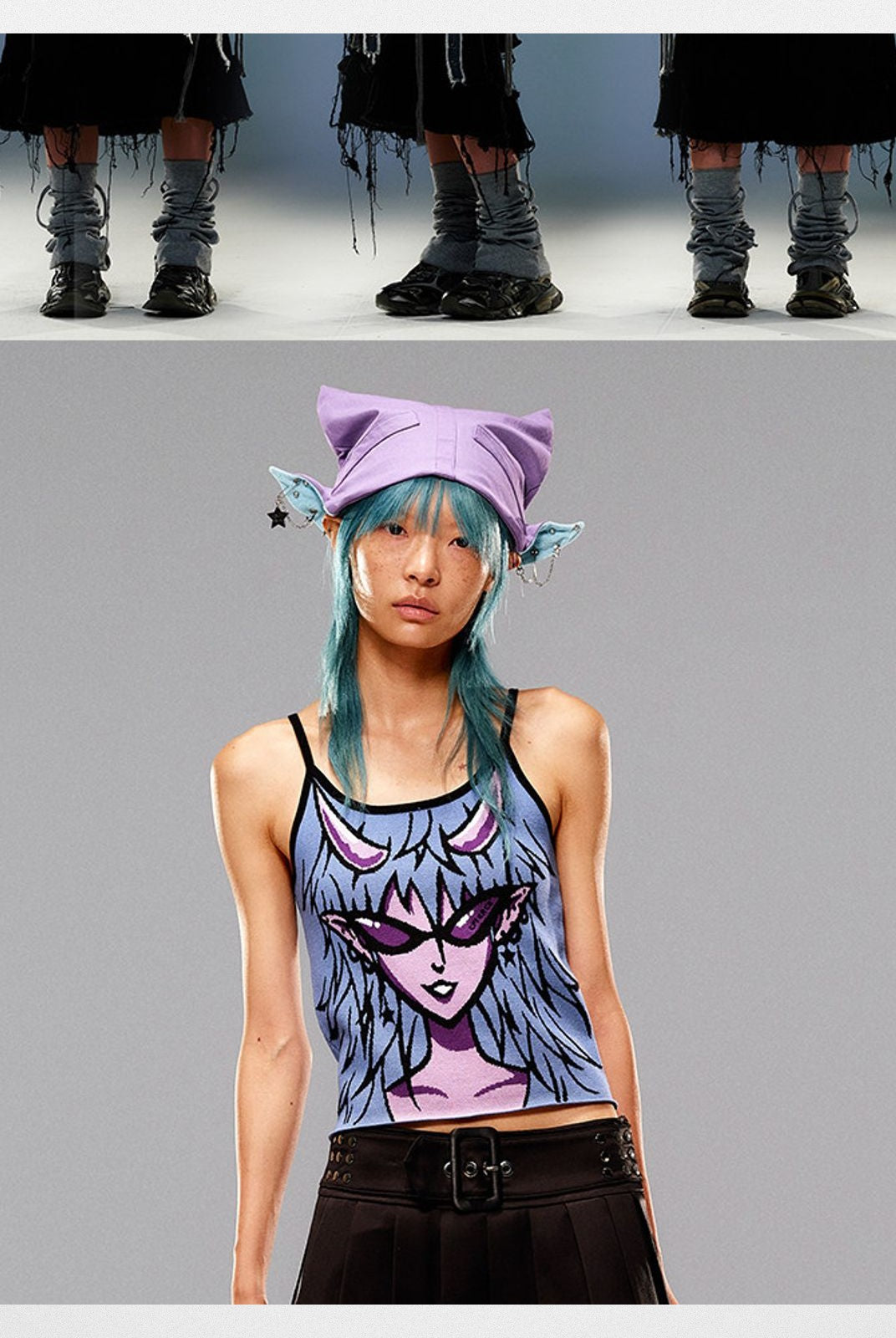 CFIERCE Chain Detail Elf Ear Hat in Purple - On Model