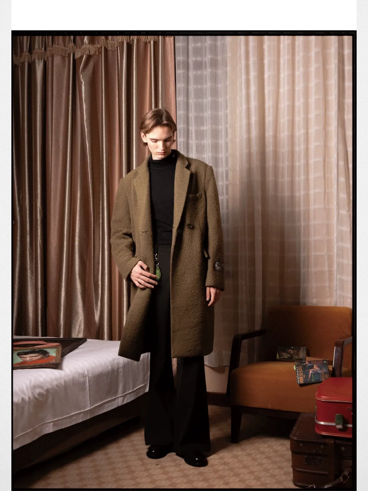 SOD Oversized Double Breasted Wool Blend Coat in Green - On Model