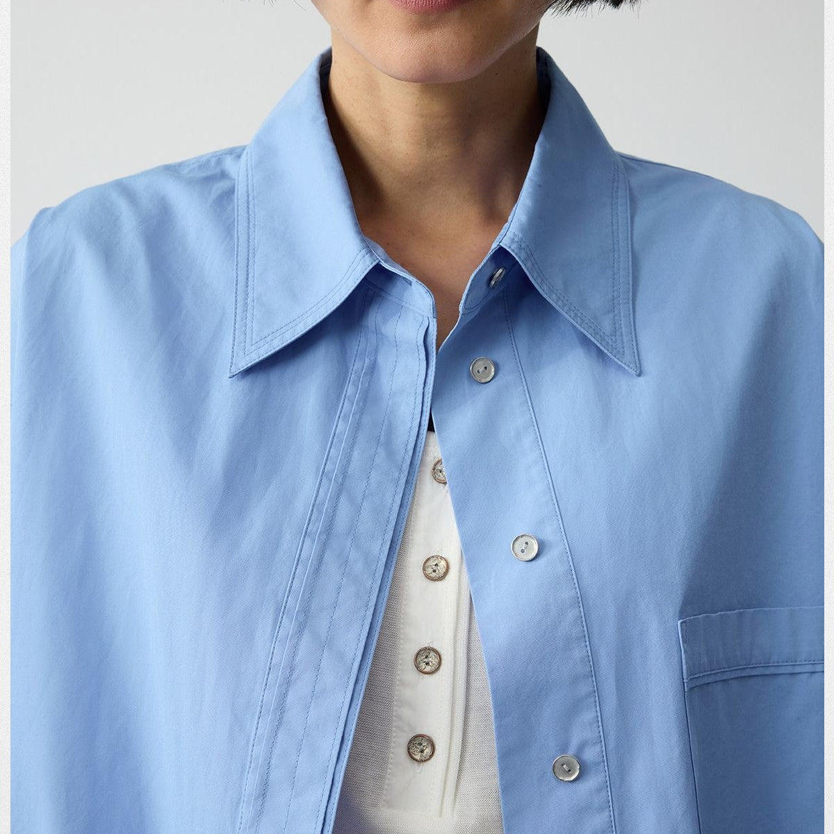 RandomPiece Oversized Supima Cotton Shirt Jacket in Sky Blue - Detail