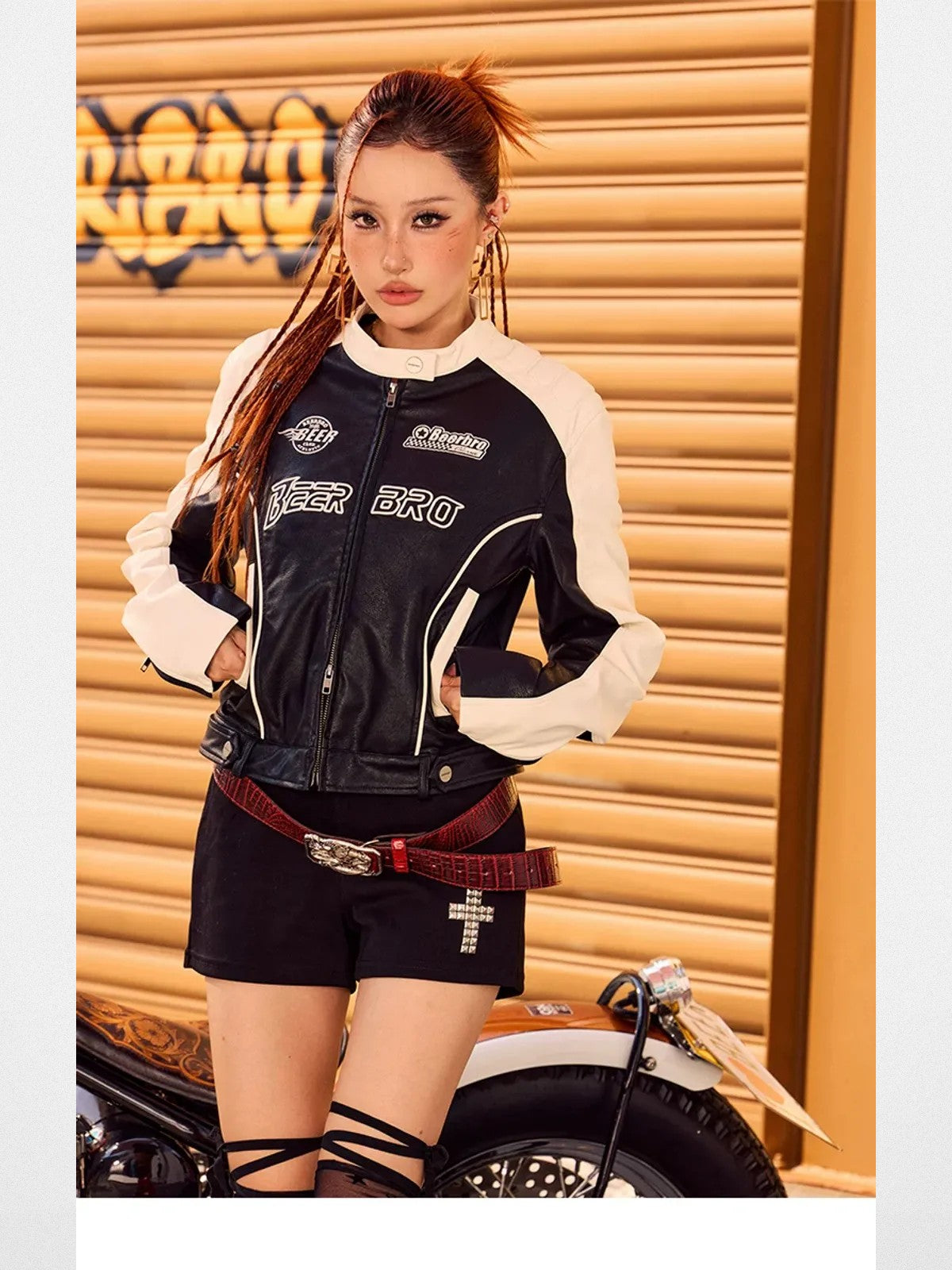 BeerBro Padded Faux Leather Moto Jacket in Black - Lifestyle