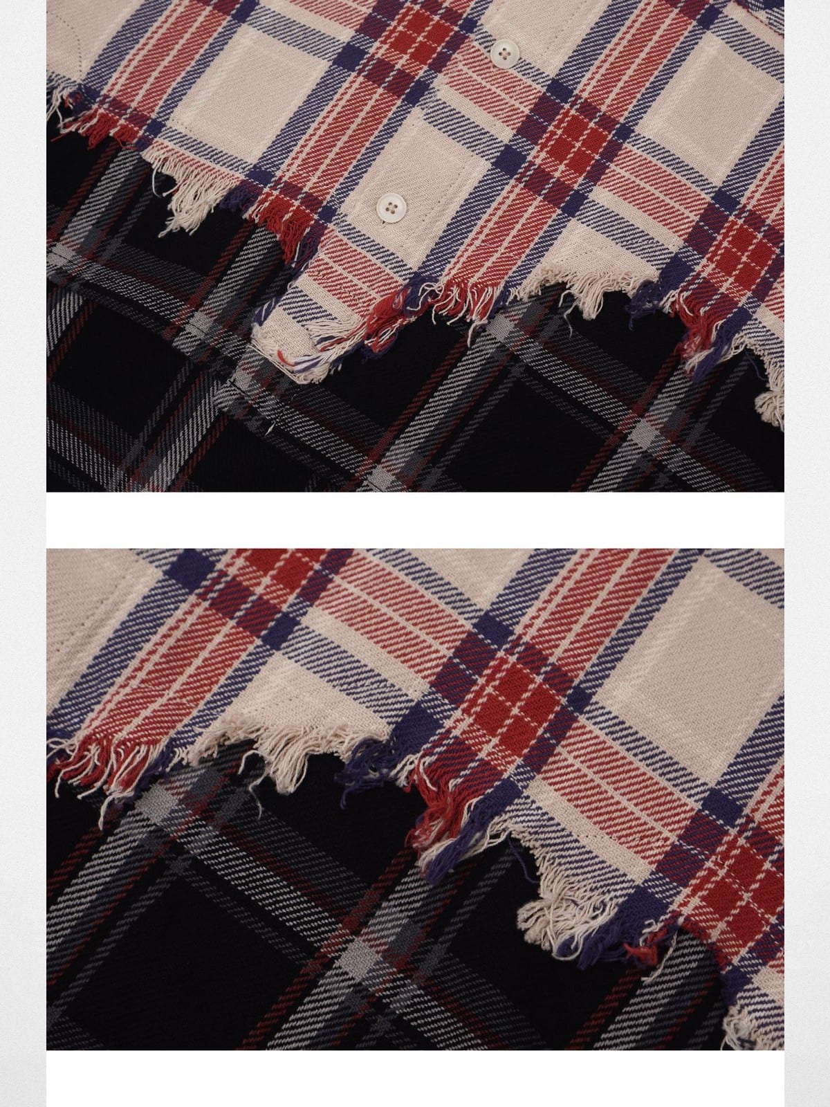 Sod Hand Distressed Plaid Shirt Jacket in White - Detail