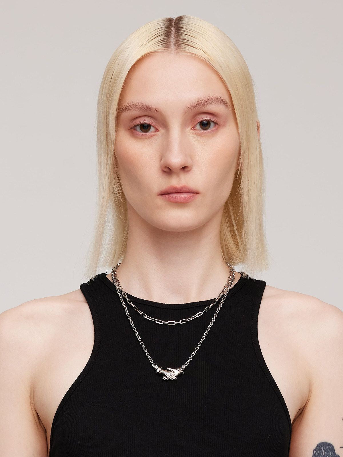 BLACKHEAD Double Layer Magnetic Hand Necklace in Silver - On Model