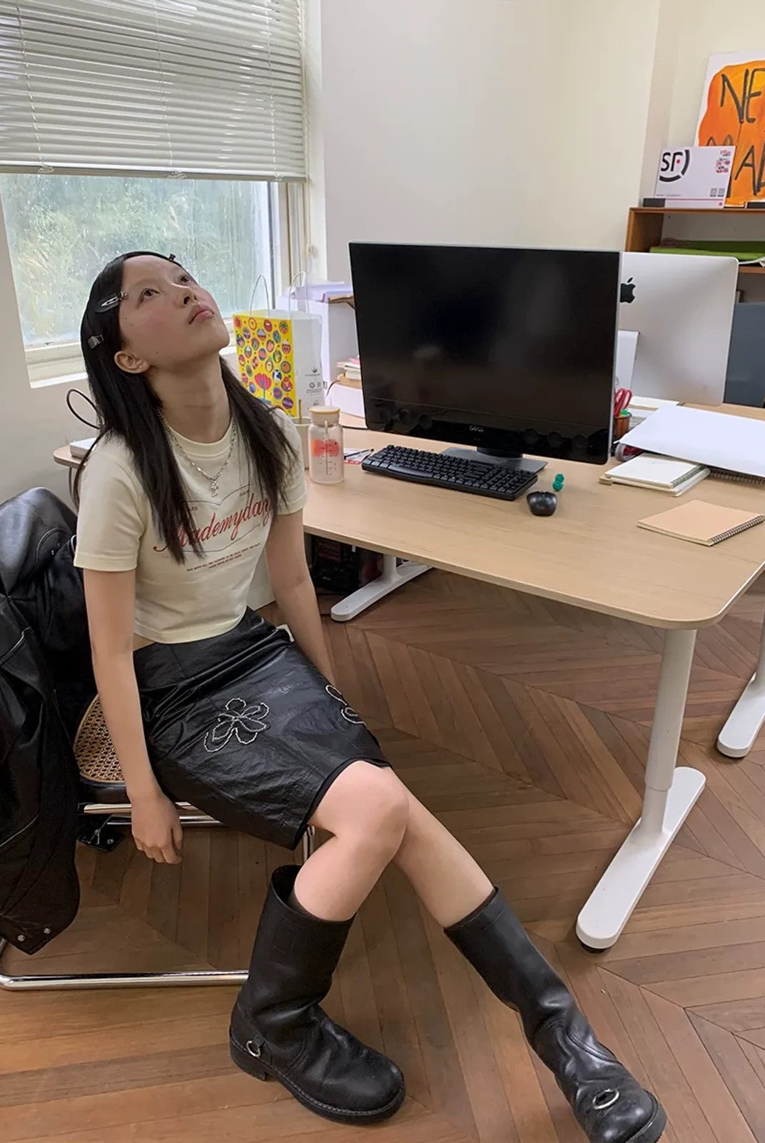 NeverSeez Beaded Floral Embroidered Coated Skirt in Black