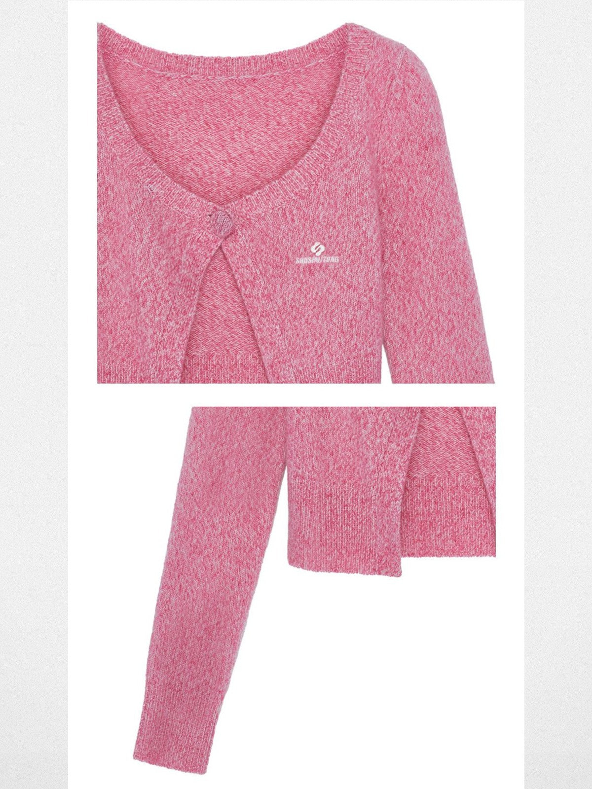 SHUSHUTONG Single Button Wool Cashmere Cardigan in Pink - Detail