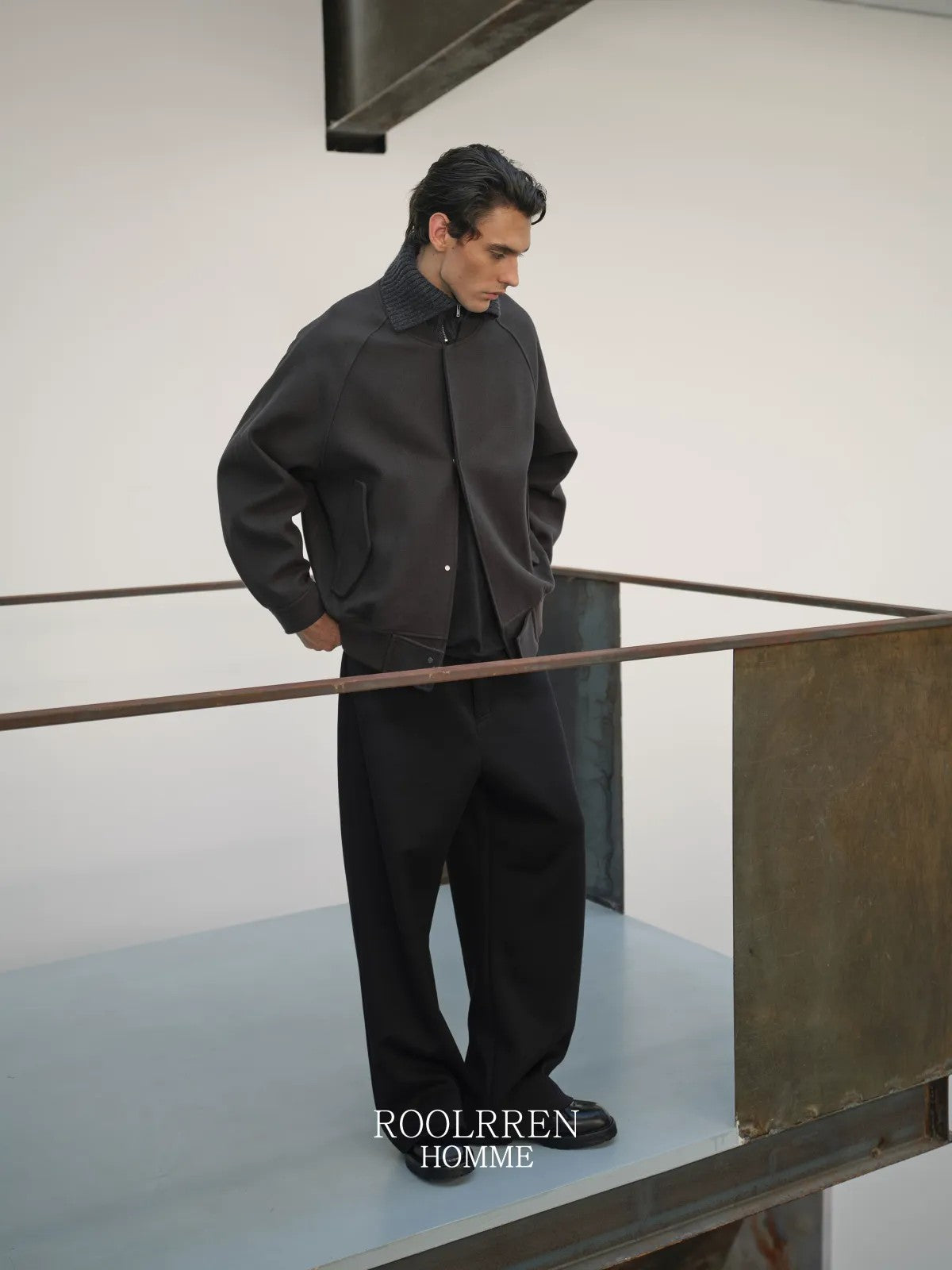 Roolrren Homme Wool Blend Varsity Jacket in Brown - Lifestyle