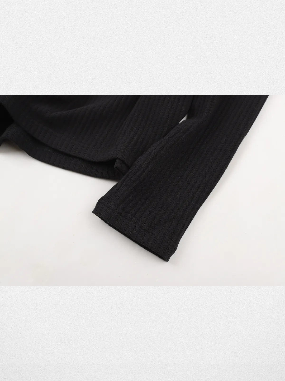 AFterTaste Ribbed Split Neck Long Sleeve in Black