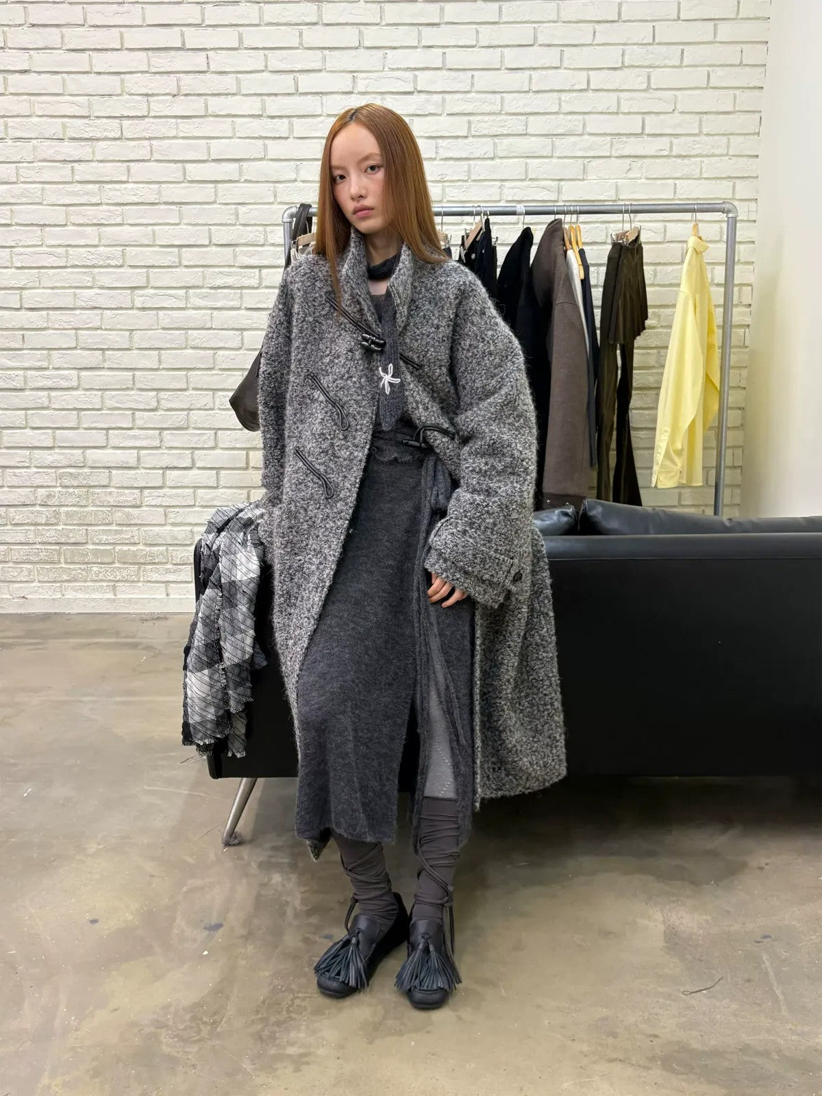 NeverSeez Boucl Wool Duffle Coat in Gray