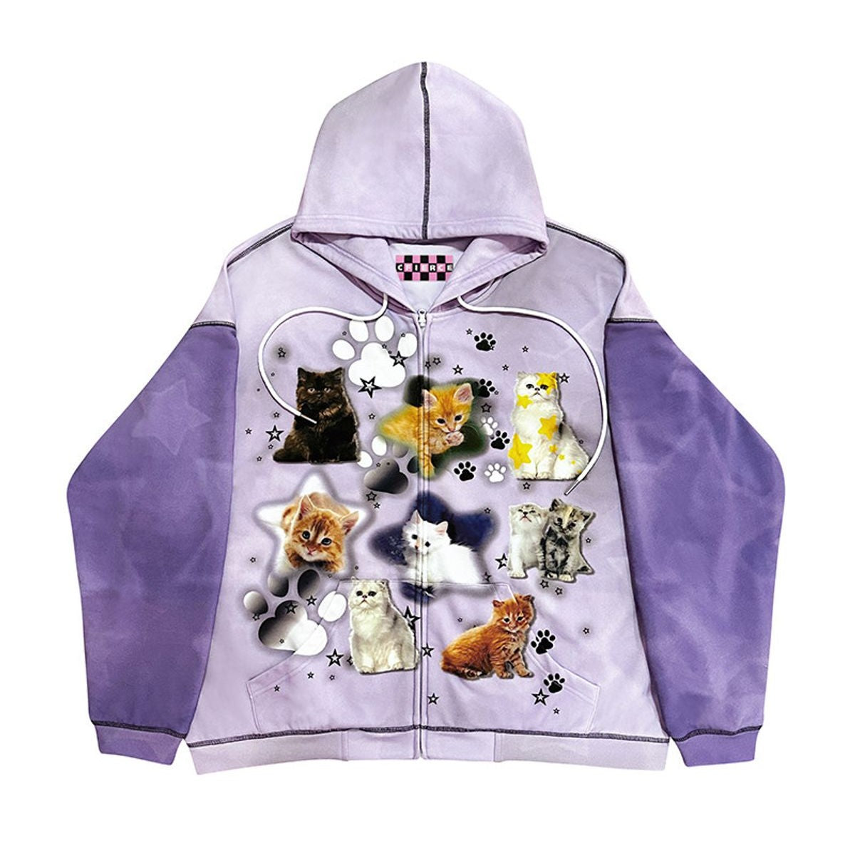 CFIERCE Cat Print Zip Up Hoodie in Lavender
