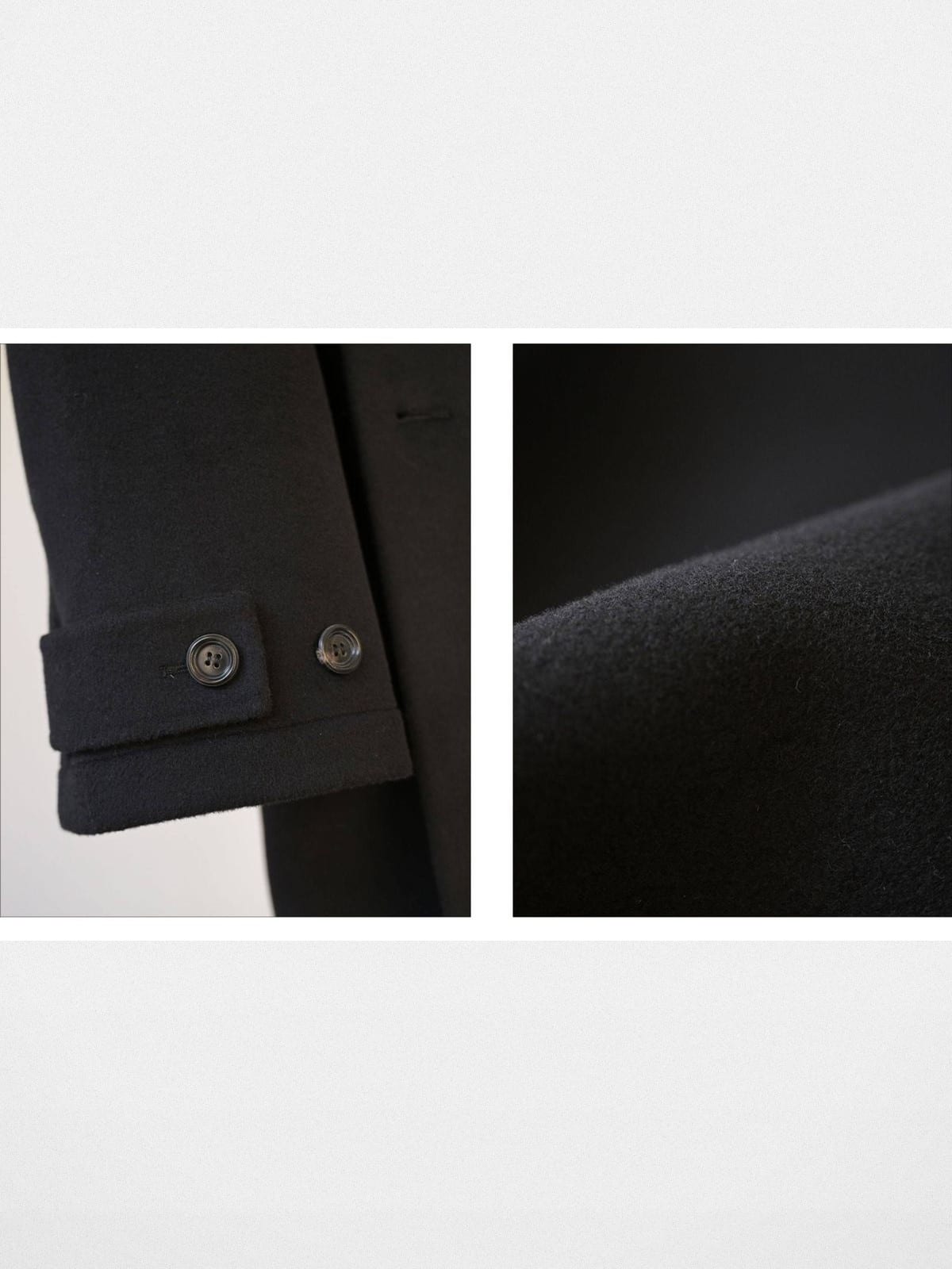 Roolrren Homme Handmade Double Faced Wool Coat in Black - Detail