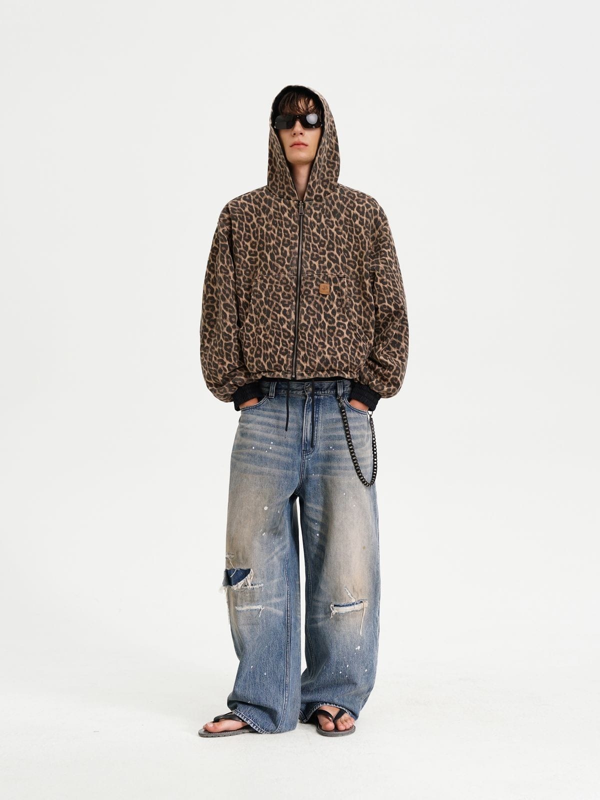 MasonPrince Reversible Leopard Hooded Jacket in Black - On Model