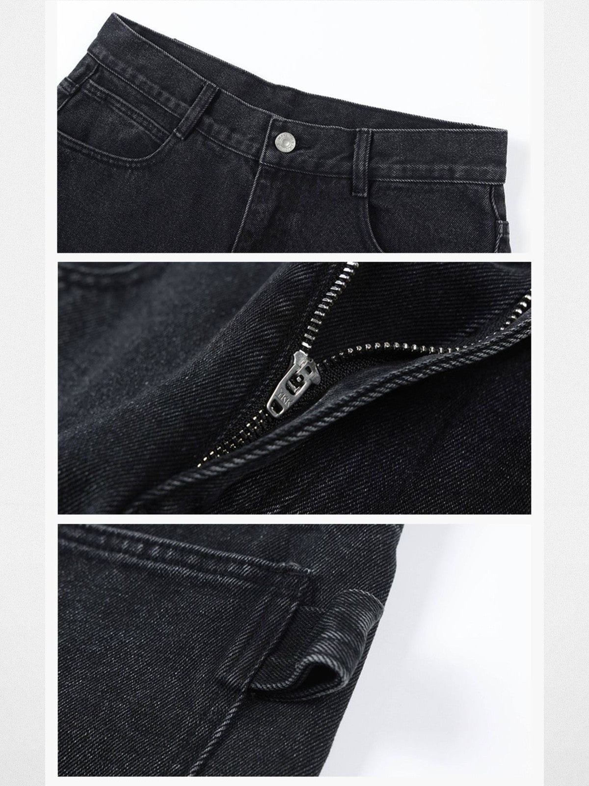 MEDM Washed Wide Leg Jeans in Gray - Detail