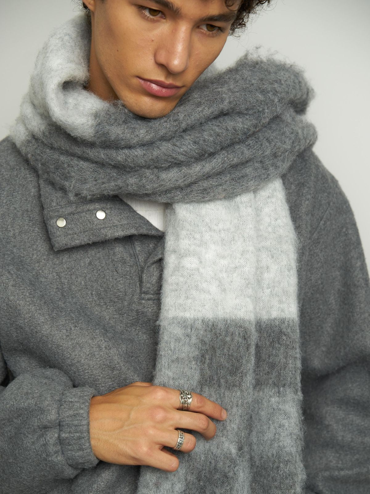 Retro 21 High Neck Fleece Sweatshirt in Gray - On Model