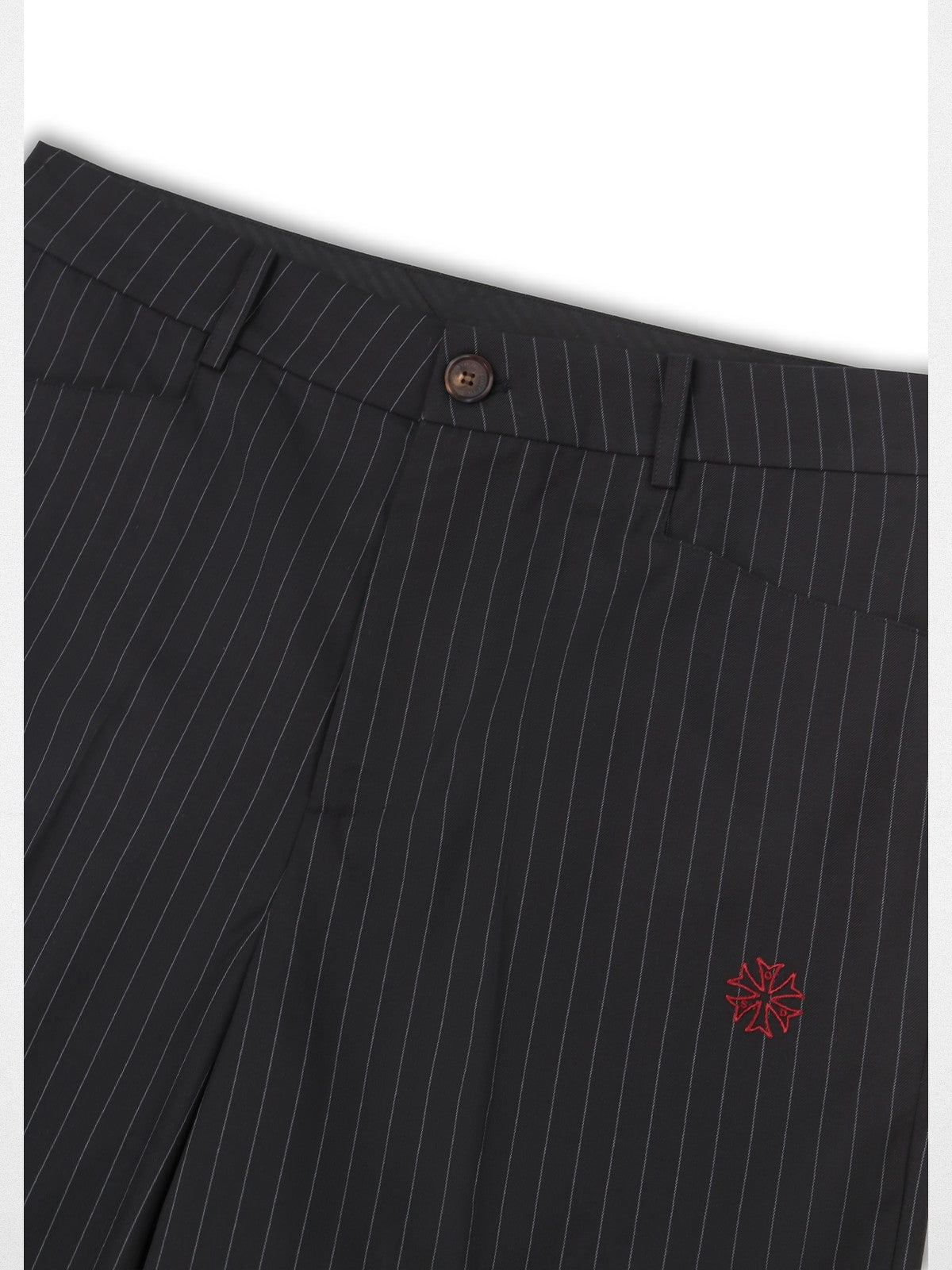 SOD Melvins Embroidered Pinstripe Trousers in Black - Detail