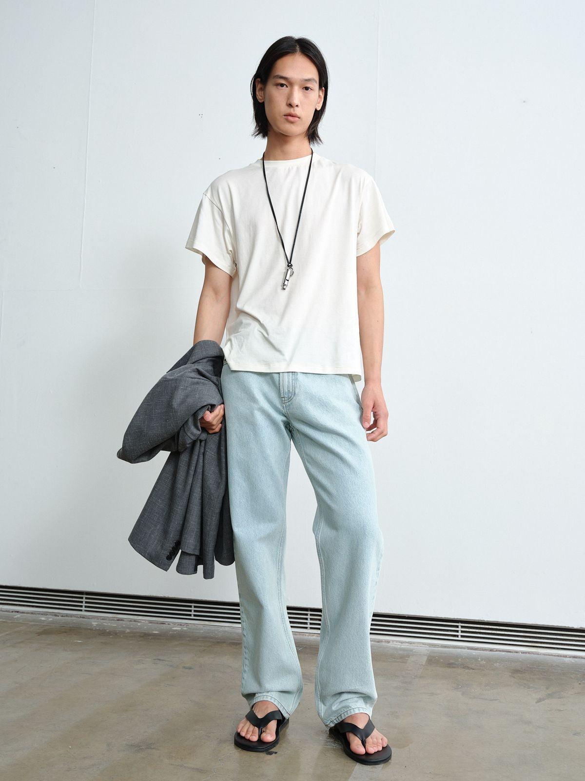 ROYA Center Seam Modal Cotton T Shirt in White - On Model