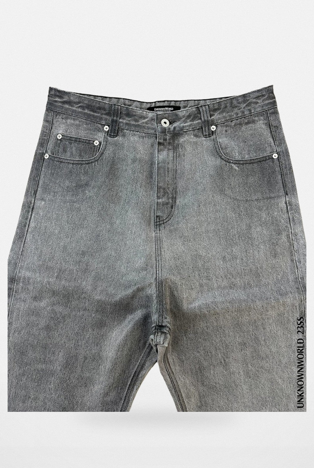 UNKNOWNWORLD Washed Waxed Wide Leg Jeans in Gray