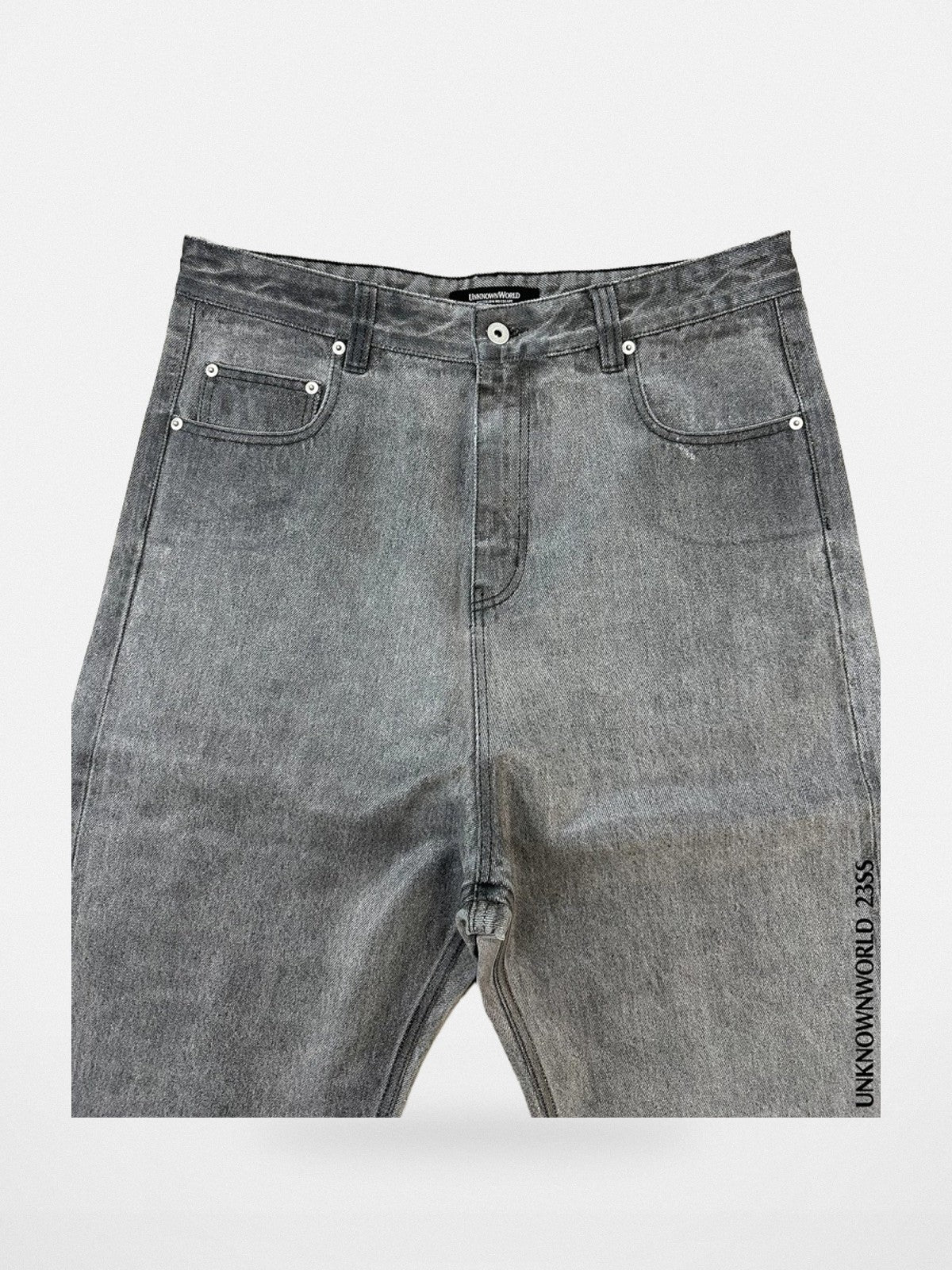 UNKNOWNWORLD Washed Waxed Wide Leg Jeans in Gray