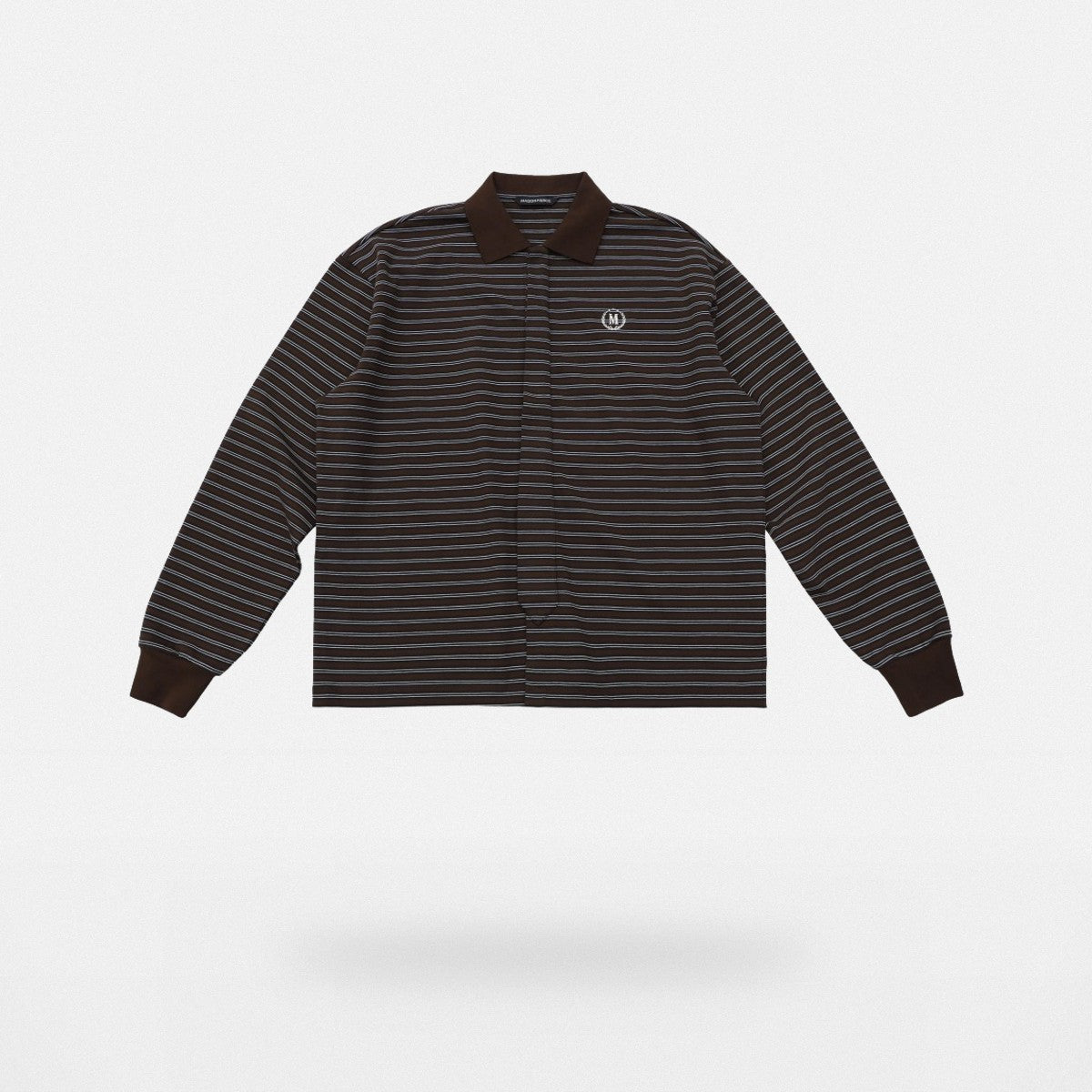 MASONPRINCE Striped Washed Cotton Rugby Shirt in Brown