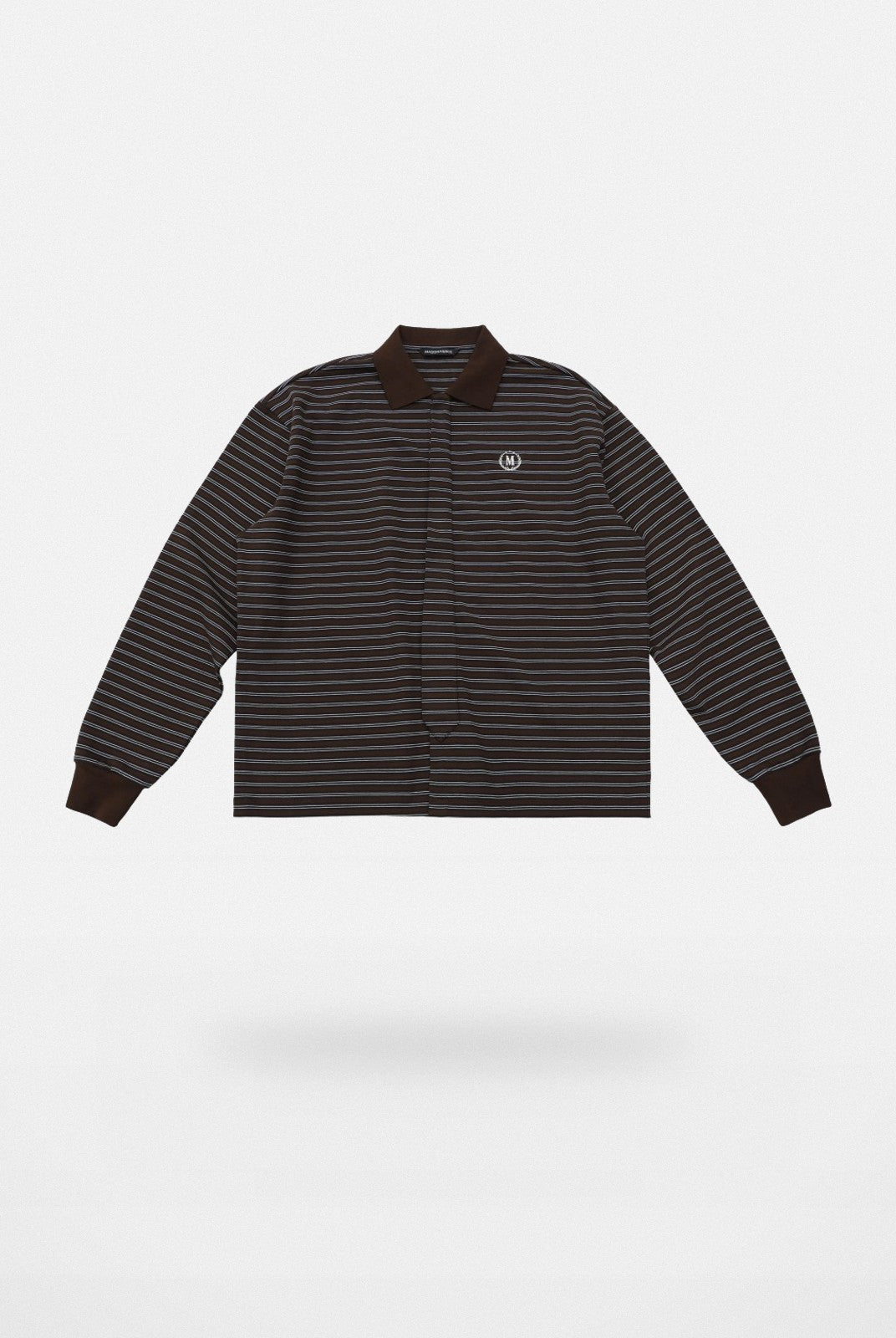 MASONPRINCE Striped Washed Cotton Rugby Shirt in Brown#color_brown