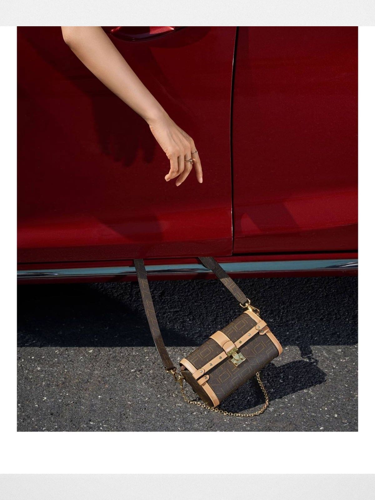 FION Coated Canvas Lock Clasp Boston Bag in Brown - Lifestyle