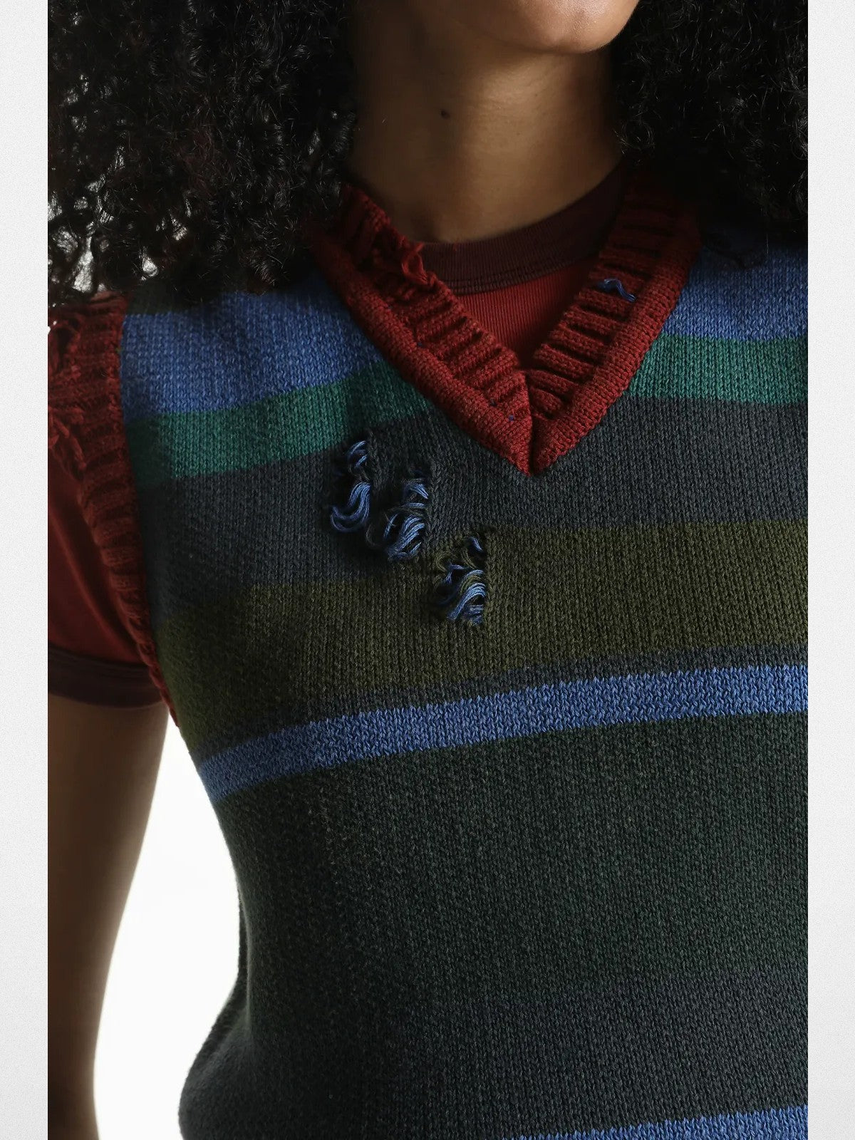 MASONPRINCE Distressed Striped Cotton Vest in Blue