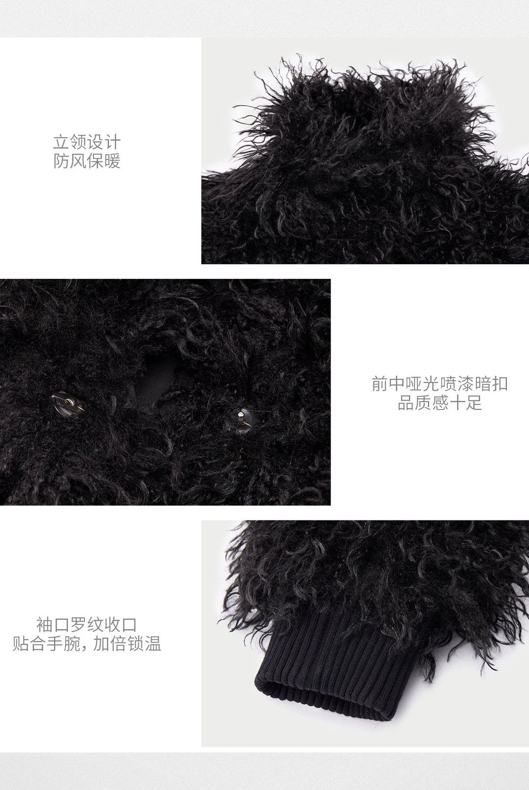 Alright then Faux Mongolian Lamb Fur Jacket in Black - Detail