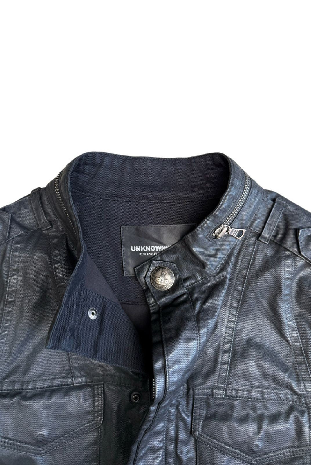 UNKNOWNWORLD Waxed Deconstructed M65 Jacket in Black - Detail