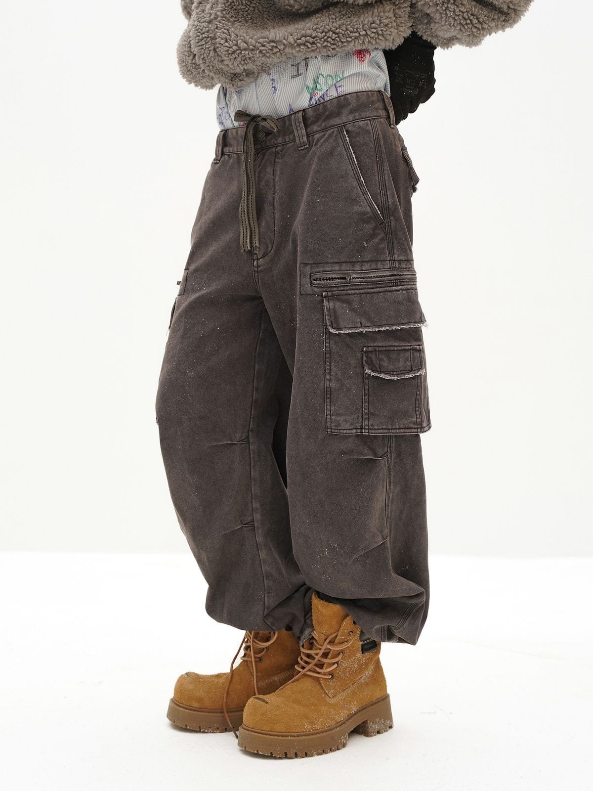 MasonPrince Washed Suede Platform Work Boots in Beige - On Male Model