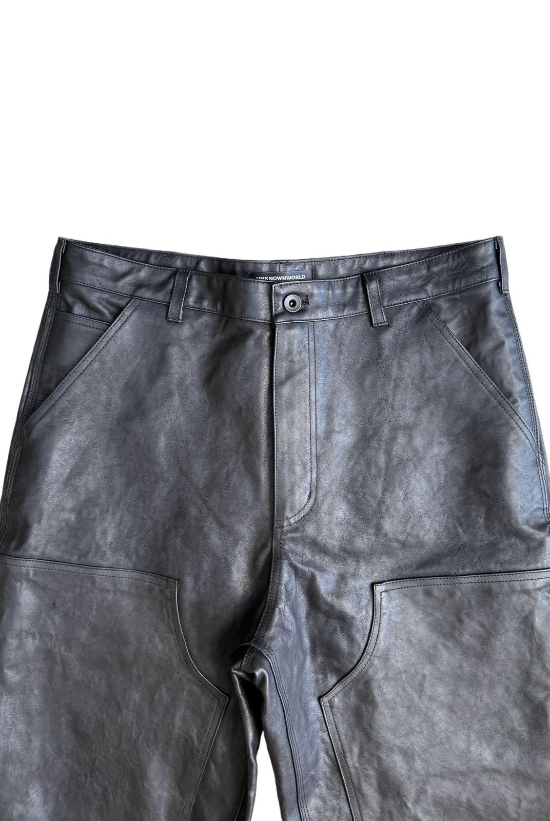 UNKNOWNWORLD Horsehide Double Knee Work Pants in Black