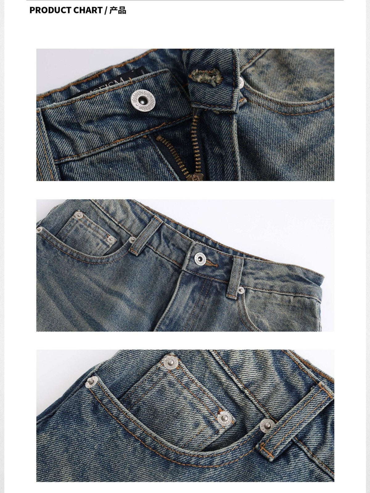 Ariseism Washed Blue Wide Leg Jeans in Blue - Detail