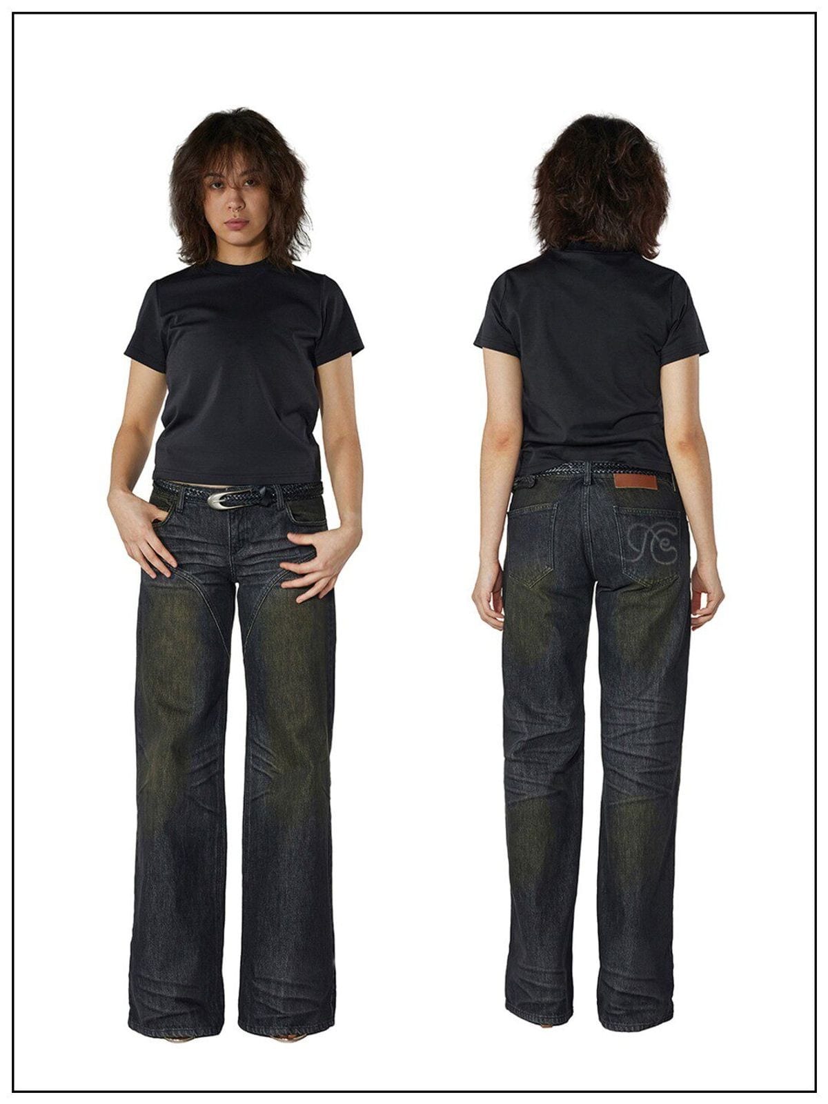 Fax copy express Curved Panel Dirty Wash Jeans in Gray - On Model