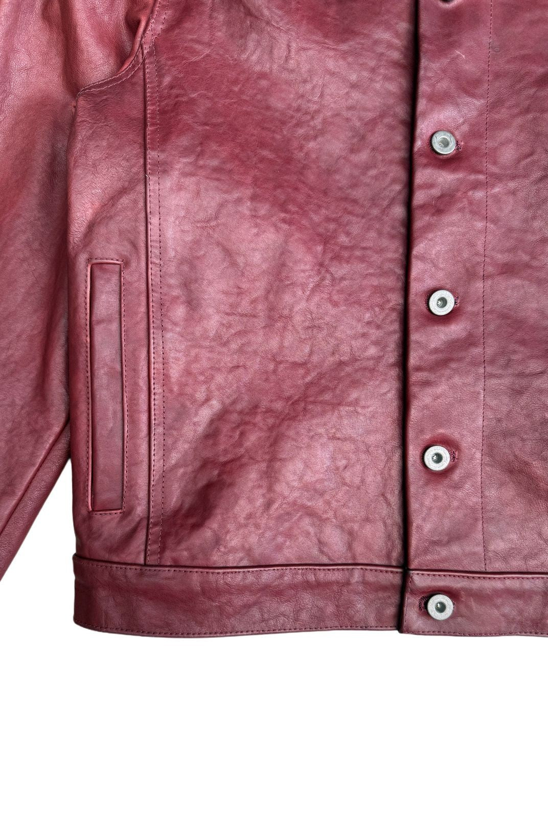 UNKNOWNWORLD Distressed Scarlet Leather Jacket in Red - Detail