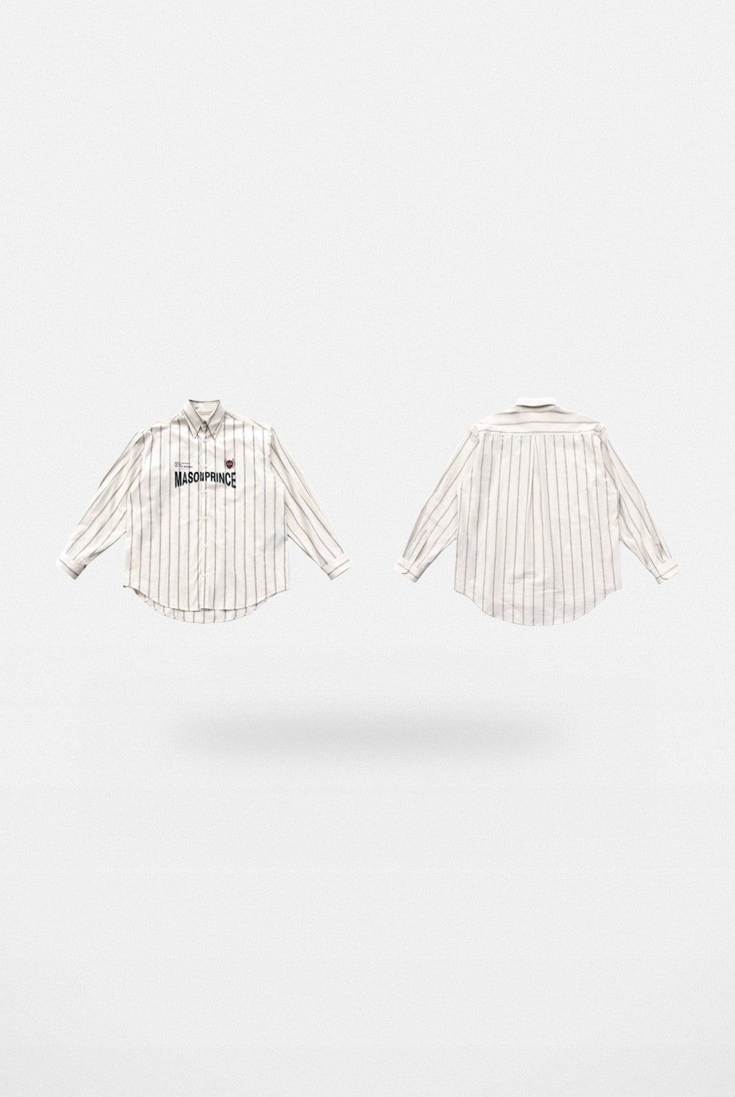 MASONPRINCE Striped Logo Button Down Shirt in White#color_white