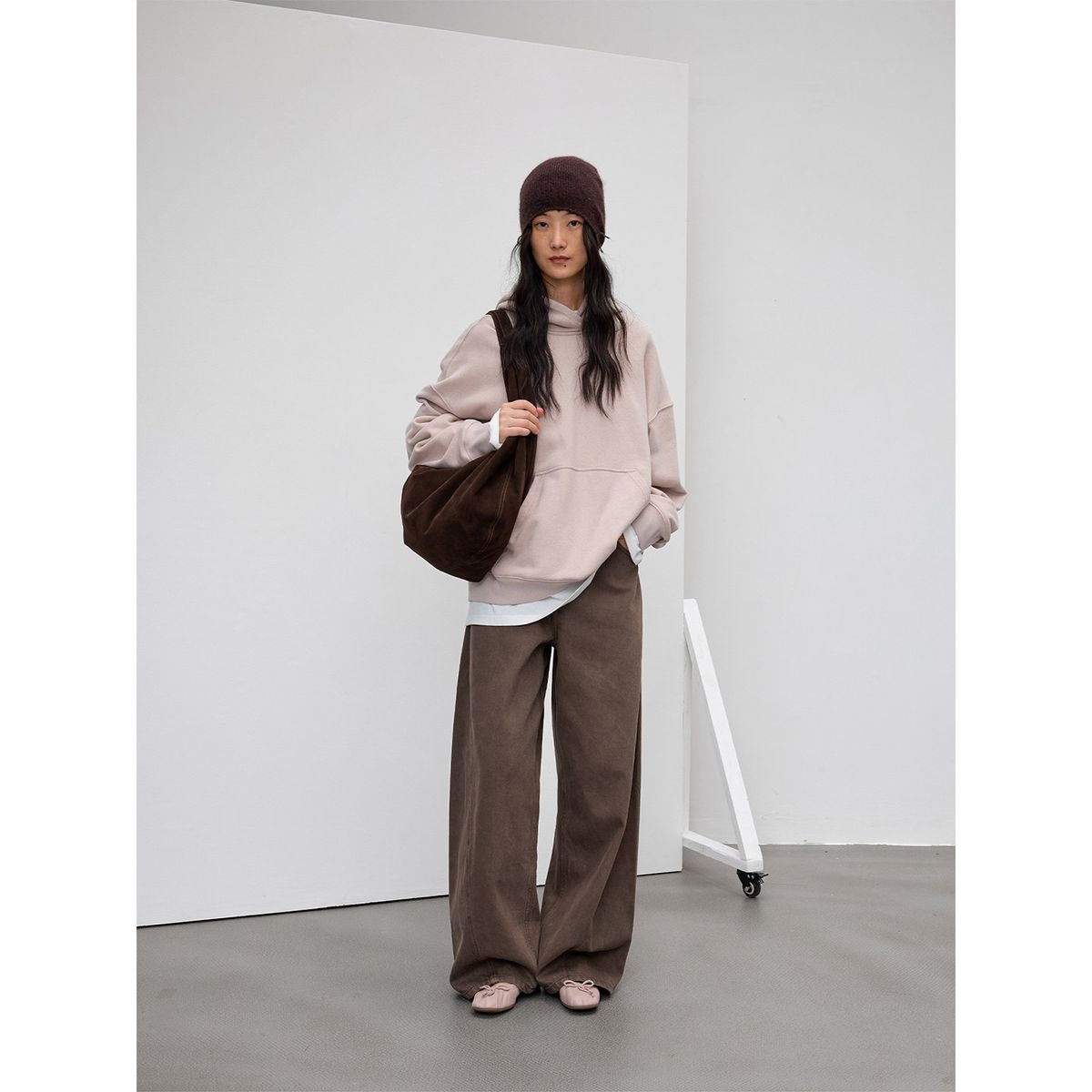 RandomPiece Oversized Cotton Kapok Hoodie in Pink - On Model