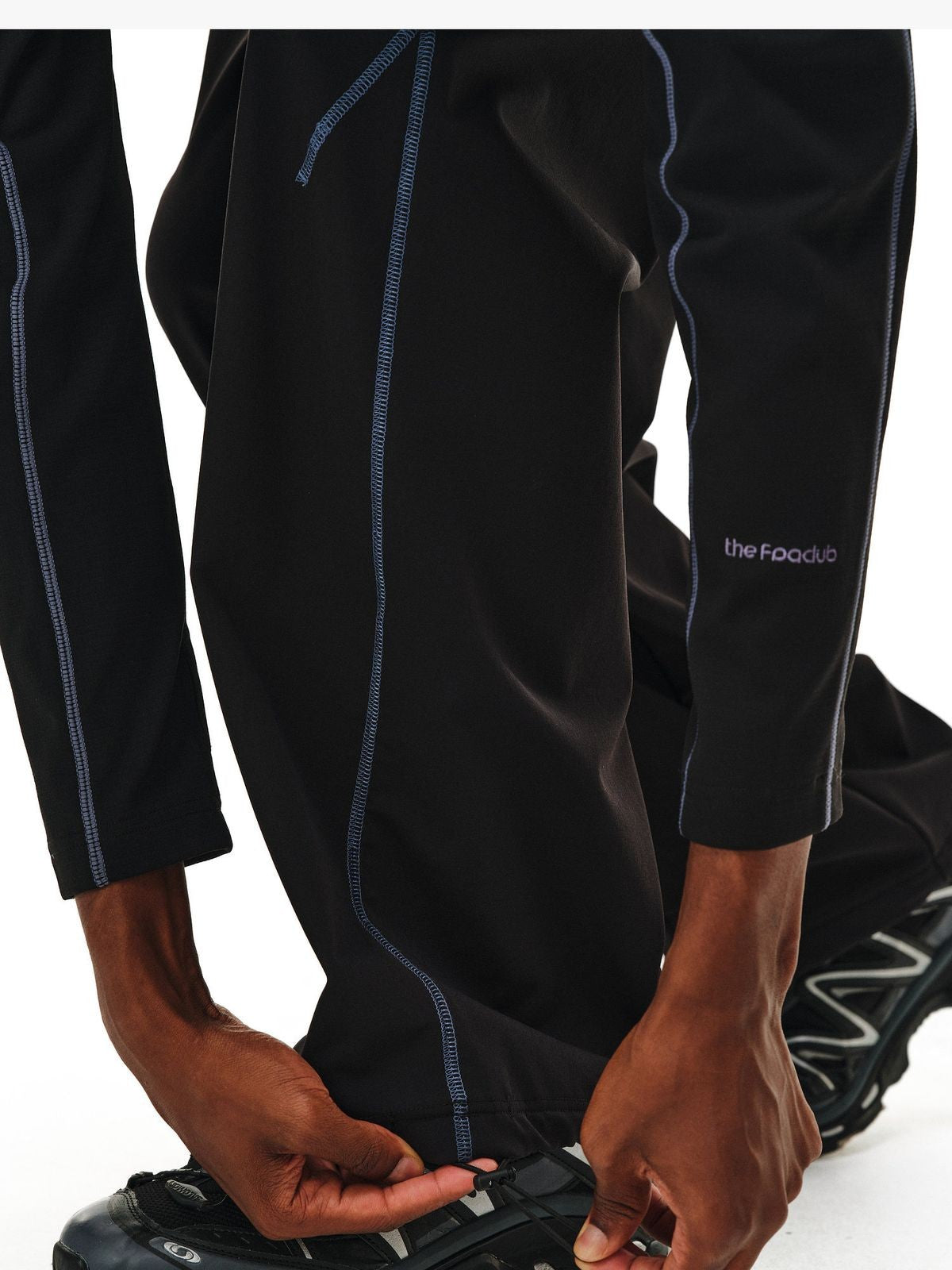 FPA Curved Leg Nylon Trousers in Black - On Model