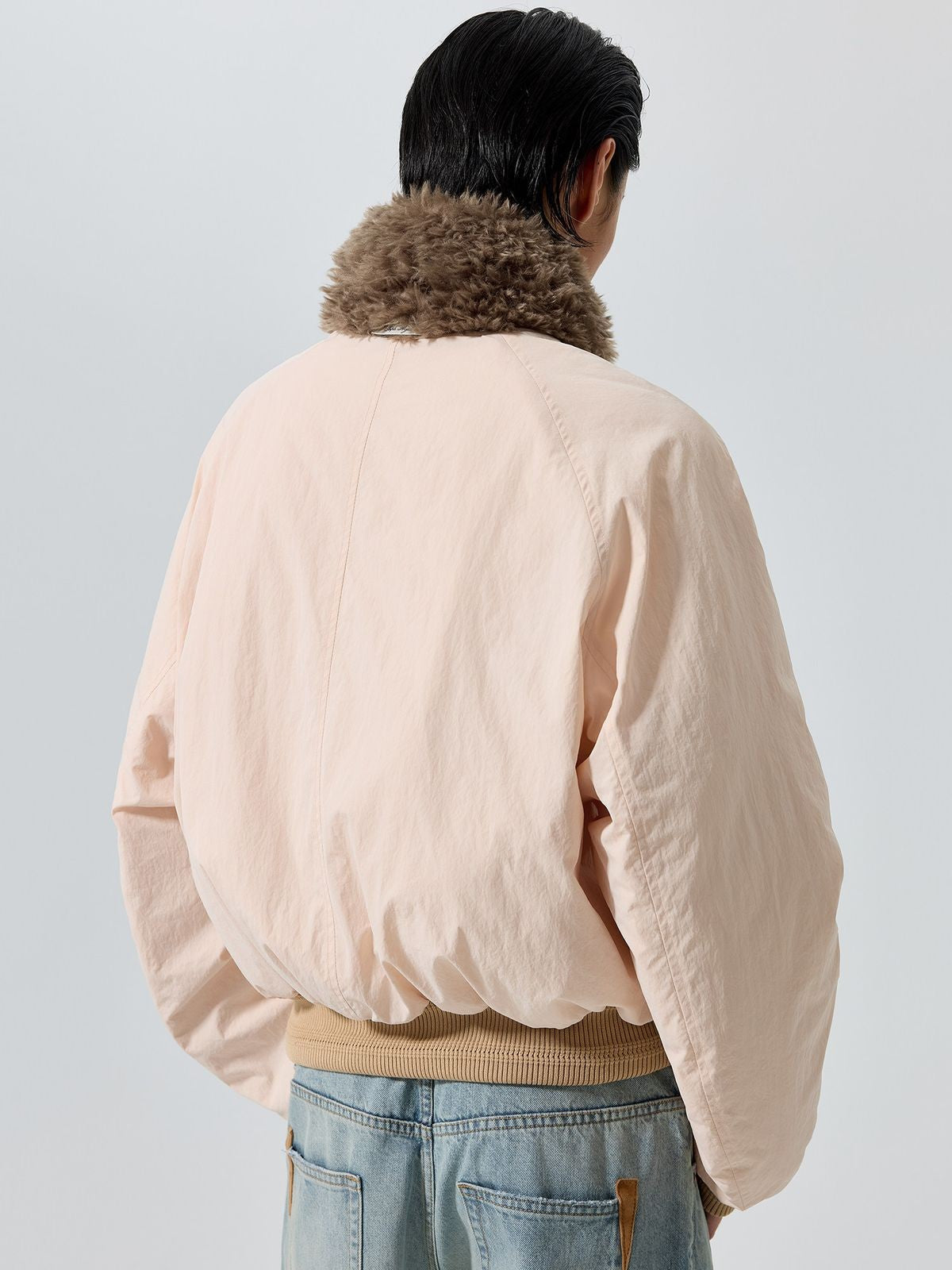 Simple Project Faux Fur Shawl Collar Padded Jacket in Pink - On Male Model