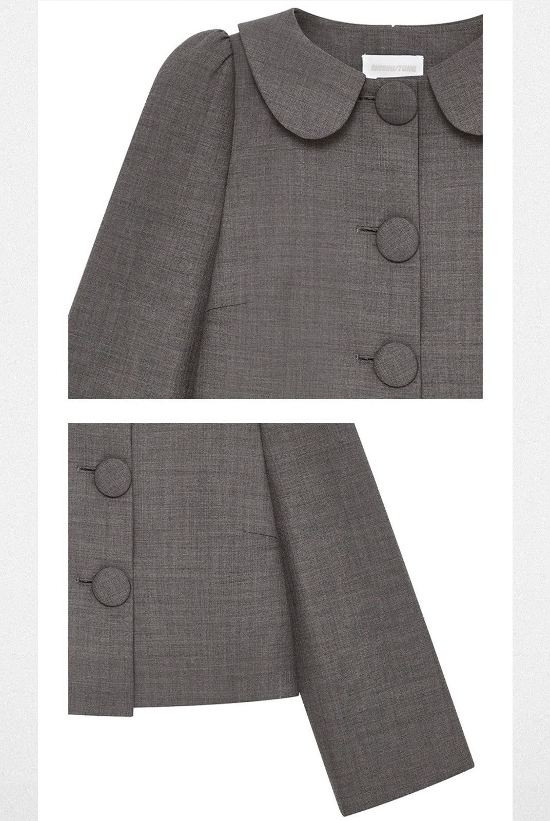 SHUSHUTONG Wool Blend Peter Pan Collar Jacket in Gray - Detail