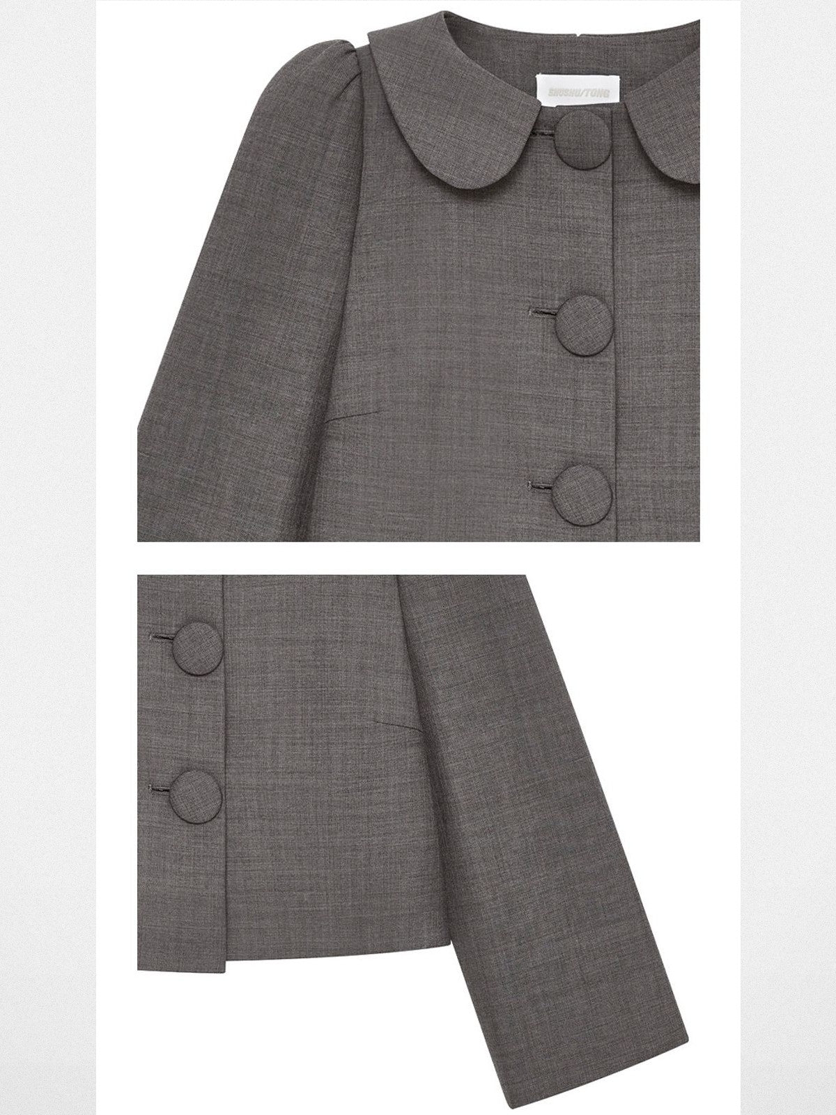 SHUSHUTONG Wool Blend Peter Pan Collar Jacket in Gray - Detail