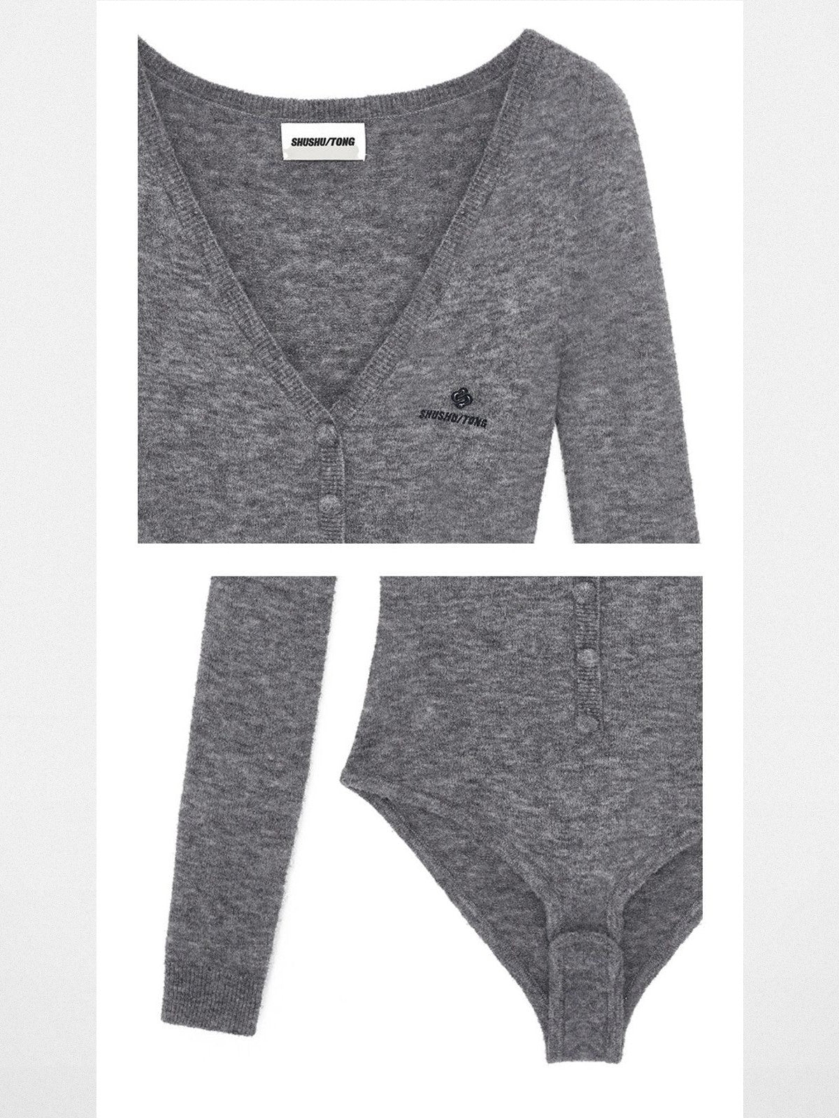 SHUSHUTONG Merino Wool V Neck Bodysuit in Gray
