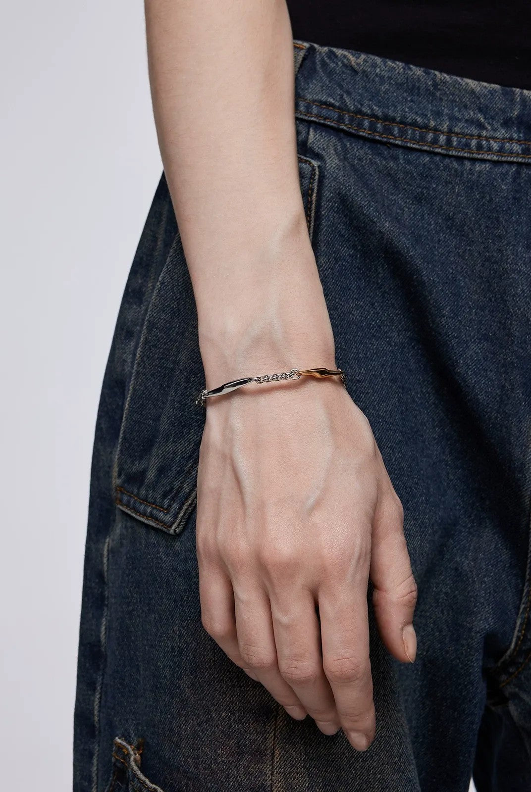 BLACKHEAD Two Tone Spliced Lightning Bracelet in Gold - On Model