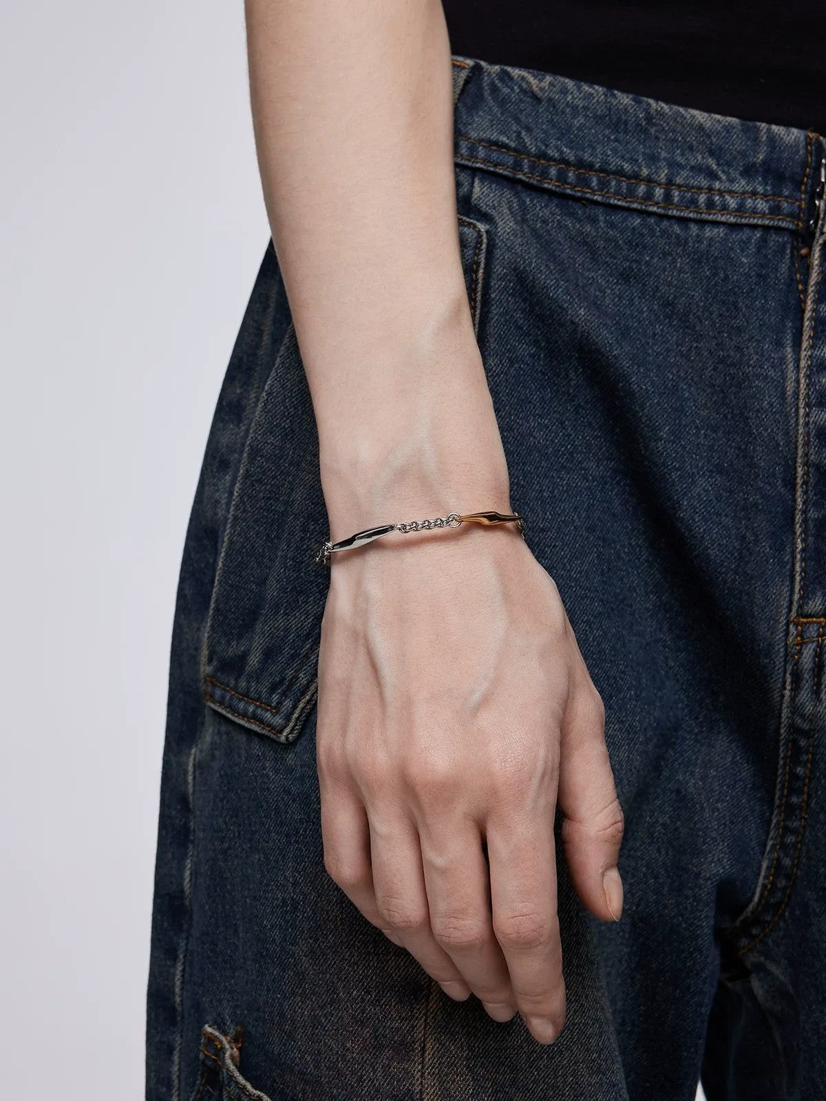 BLACKHEAD Two Tone Spliced Lightning Bracelet in Gold - On Female Model