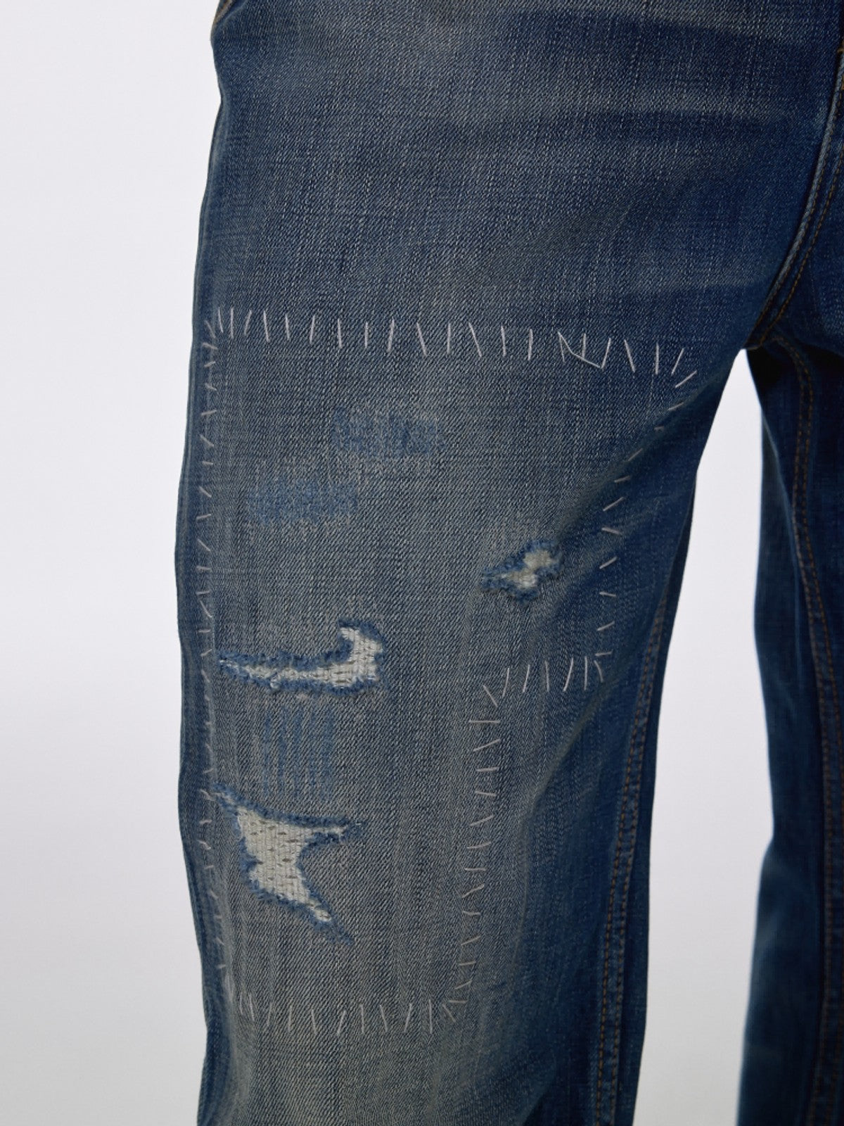 AFterTaste Hand Stitched Micro Flare Jeans in Blue - On Model